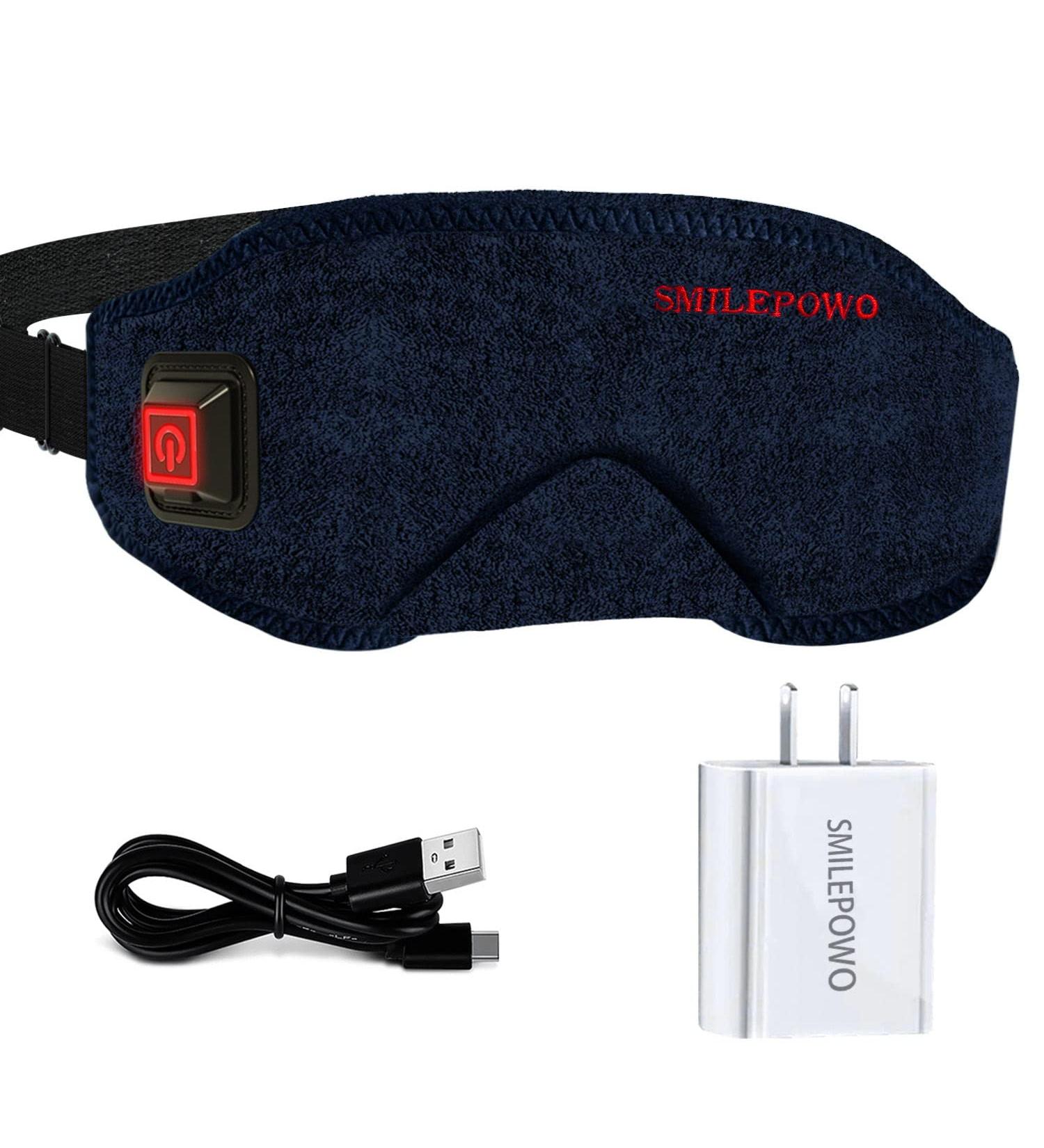 SmilePowo Heated Sleep Eye Mask - USB Electric Heating Pad for Dry Eyes, Puffy Eyes, Dark Circles - 1 Count - Buy Online on GoSupps.com