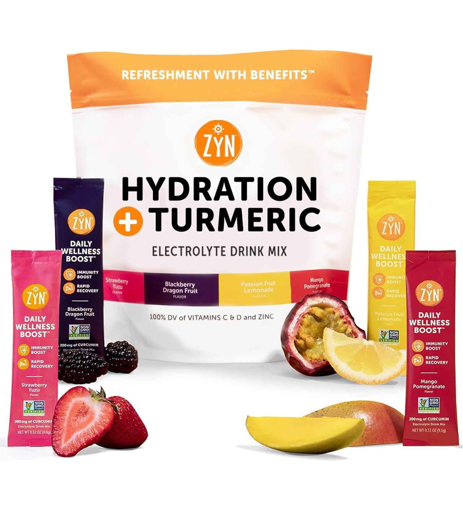 ZYN Turmeric Electrolyte Drink Mix - Gut Health Hydration with Vitamins & Zinc | Low Sugar Recovery Packets - 16 Variety Pack - Buy Online on GoSupps.com