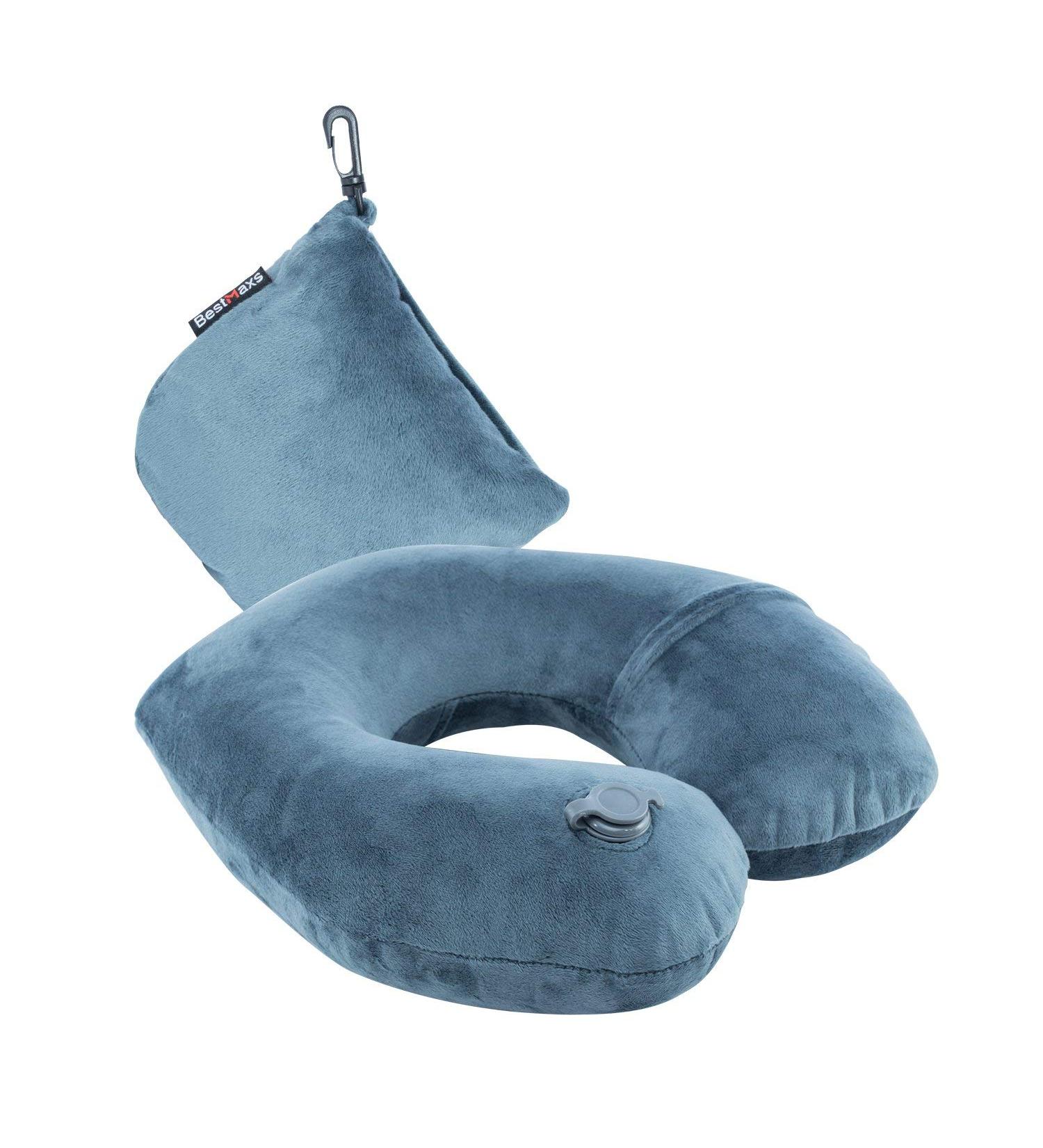 Inflatable Travel Neck Pillow - Washable Pillowcase, U-Shaped for Airplane, Train, Car - Deep Grey - Buy Online on GoSupps.com