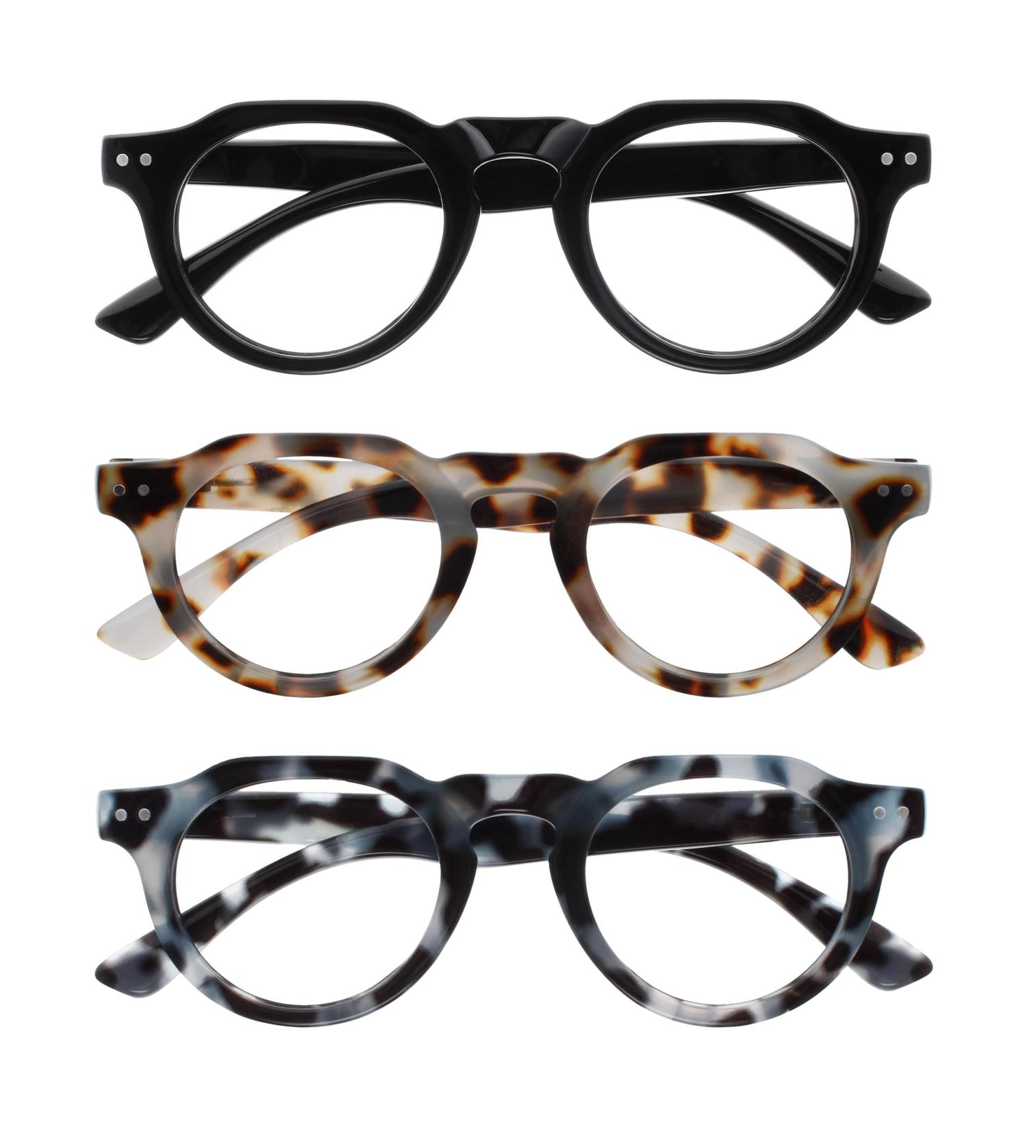 Opulize Rio Reading Glasses with Blue Light Filters Flattened Frame for Men & Women Spring Hinges B53-1 +3.00 Magnification in Glossy Black Light Brown Tortoise & Blue Tortoise - Buy Online on GoSupps.com