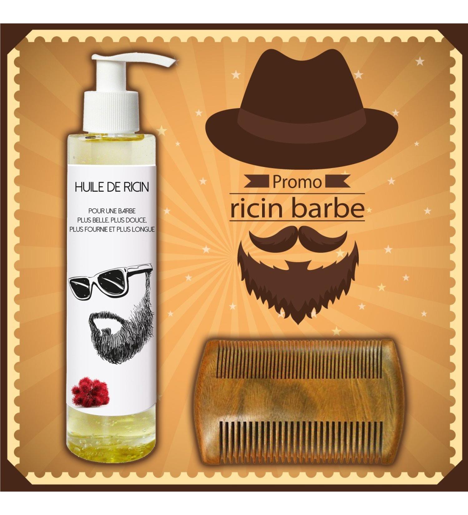 Huile de ricin barbe + peigne barbe en bois de santal antistatique - 100 ml