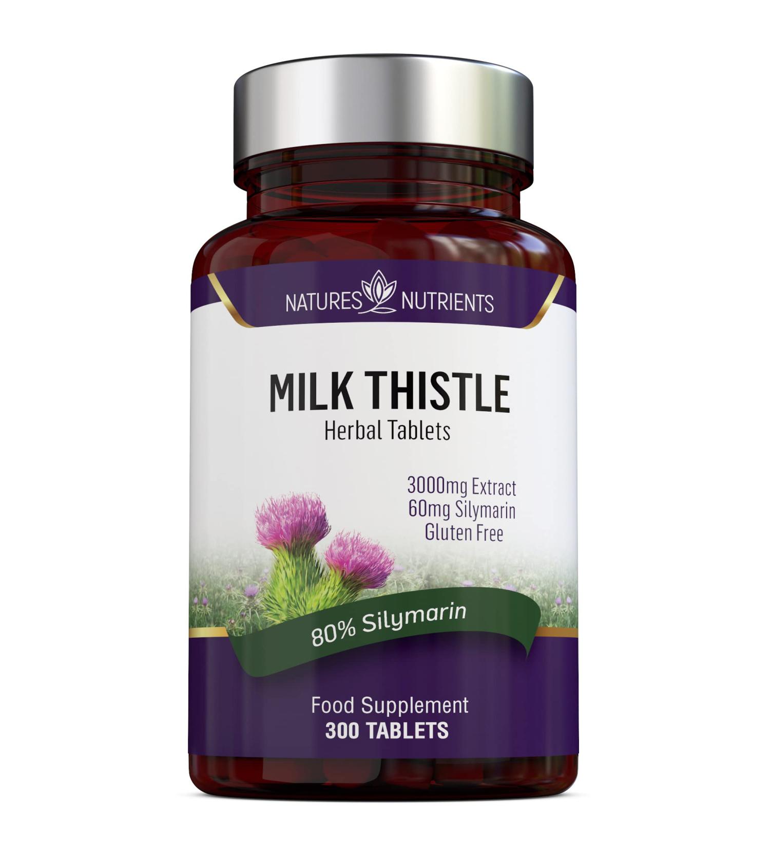 High Strength 3000mg Milk Thistle Supplement - 300 Tablets - 10 Months Supply - 80% Silymarin - Vegan Friendly - GMO-Free - Gluten-Free - Made in UK - Buy Online on GoSupps.com