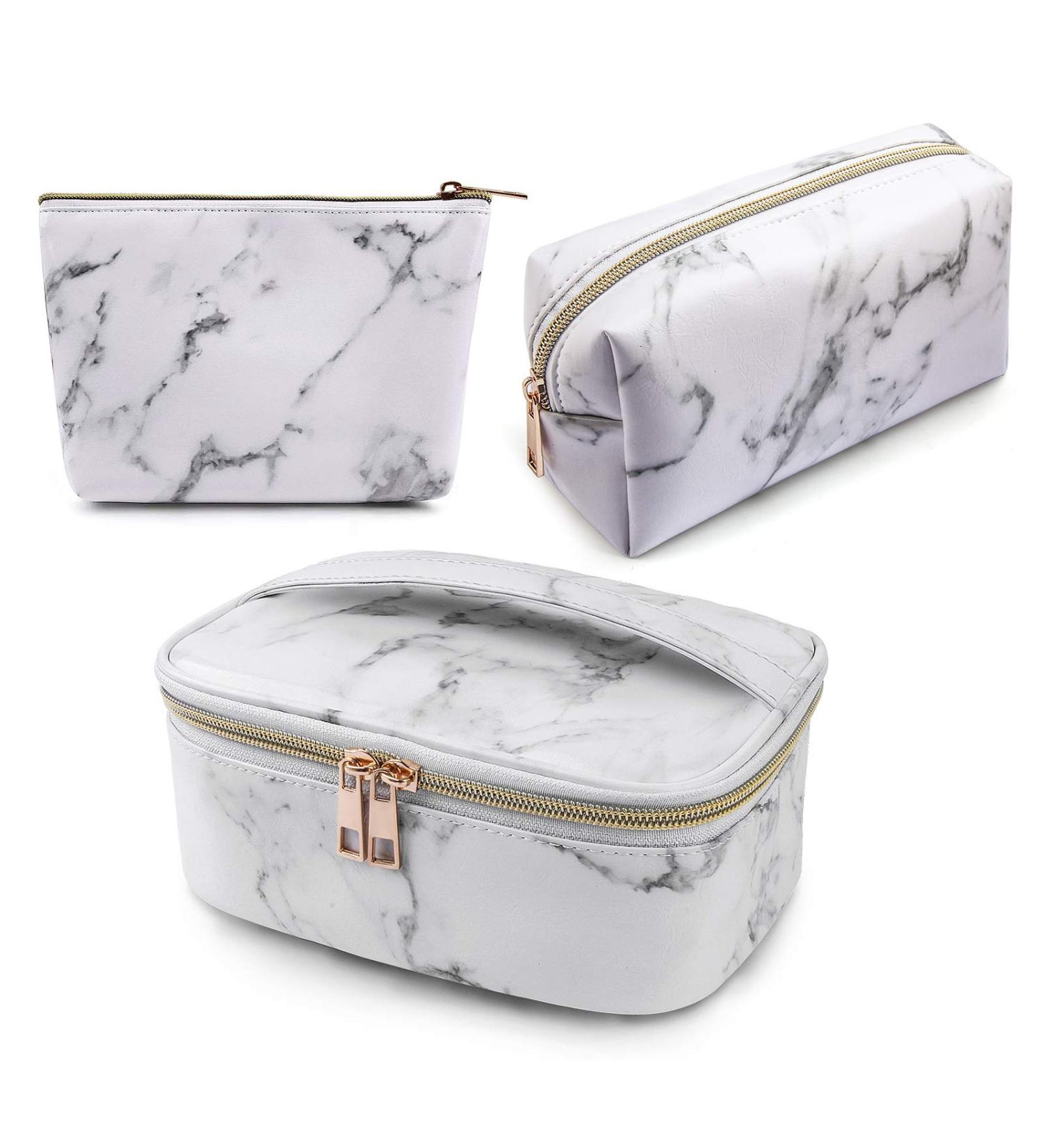 MAGEFY 3Pcs Travel Makeup Bags - Waterproof Organizer with Gold Zipper, Marble Toiletry Bags for Women - Buy Online on GoSupps.com