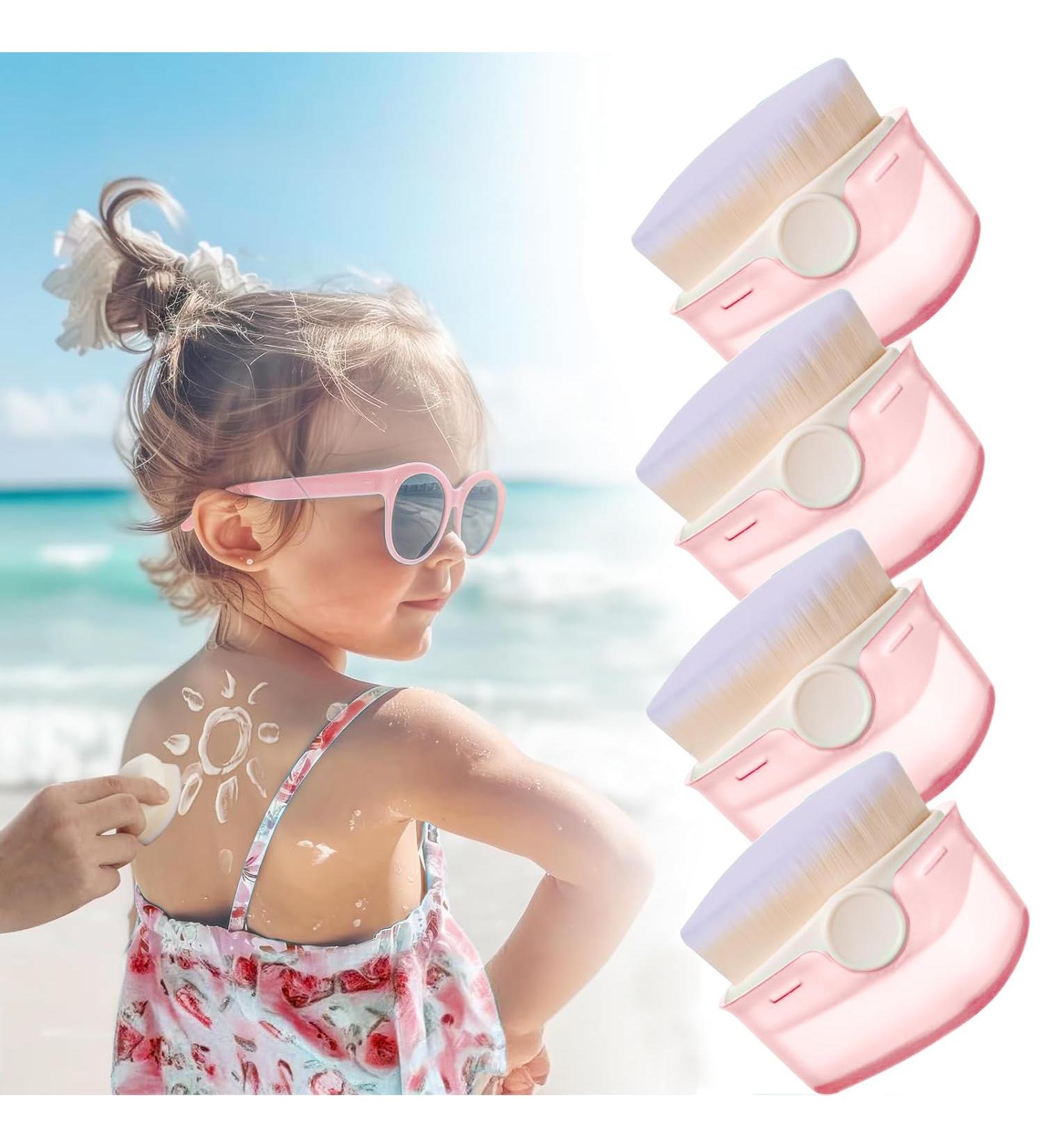 Kids Sunscreen Applicator Set - 4 Pack Soft Bristle Brushes with Covers & Cleaning Pads - Pink Sunblock Tools for Easy Application - Buy Online on GoSupps.com