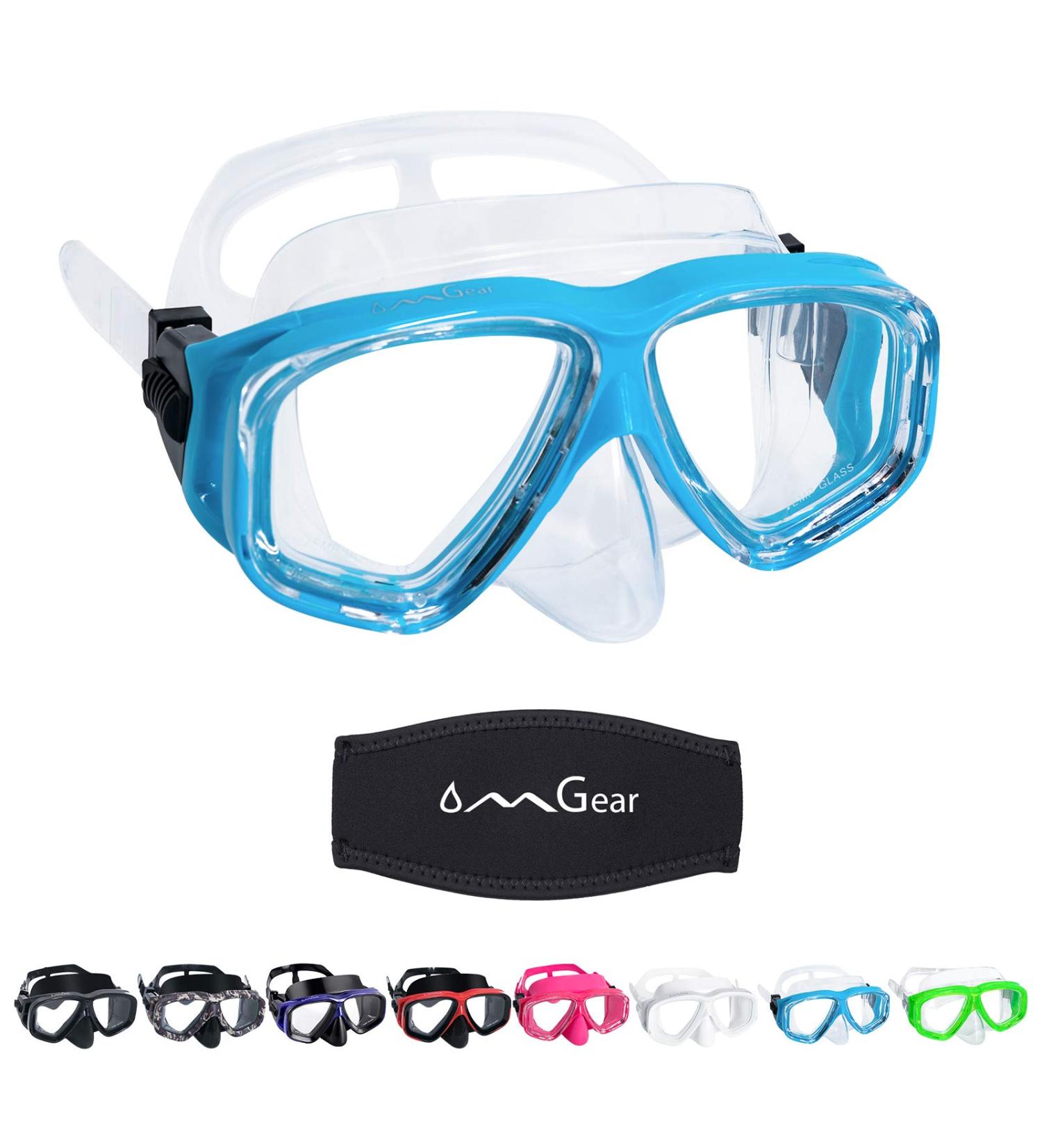 OMGear Swim Mask Dive Goggles with Nose Cover - Snorkeling Gear for Junior & Adult, Scuba Diving & Spearfishing - Neoprene Strap, Impact Resistance - Aqua - Buy Online on GoSupps.com