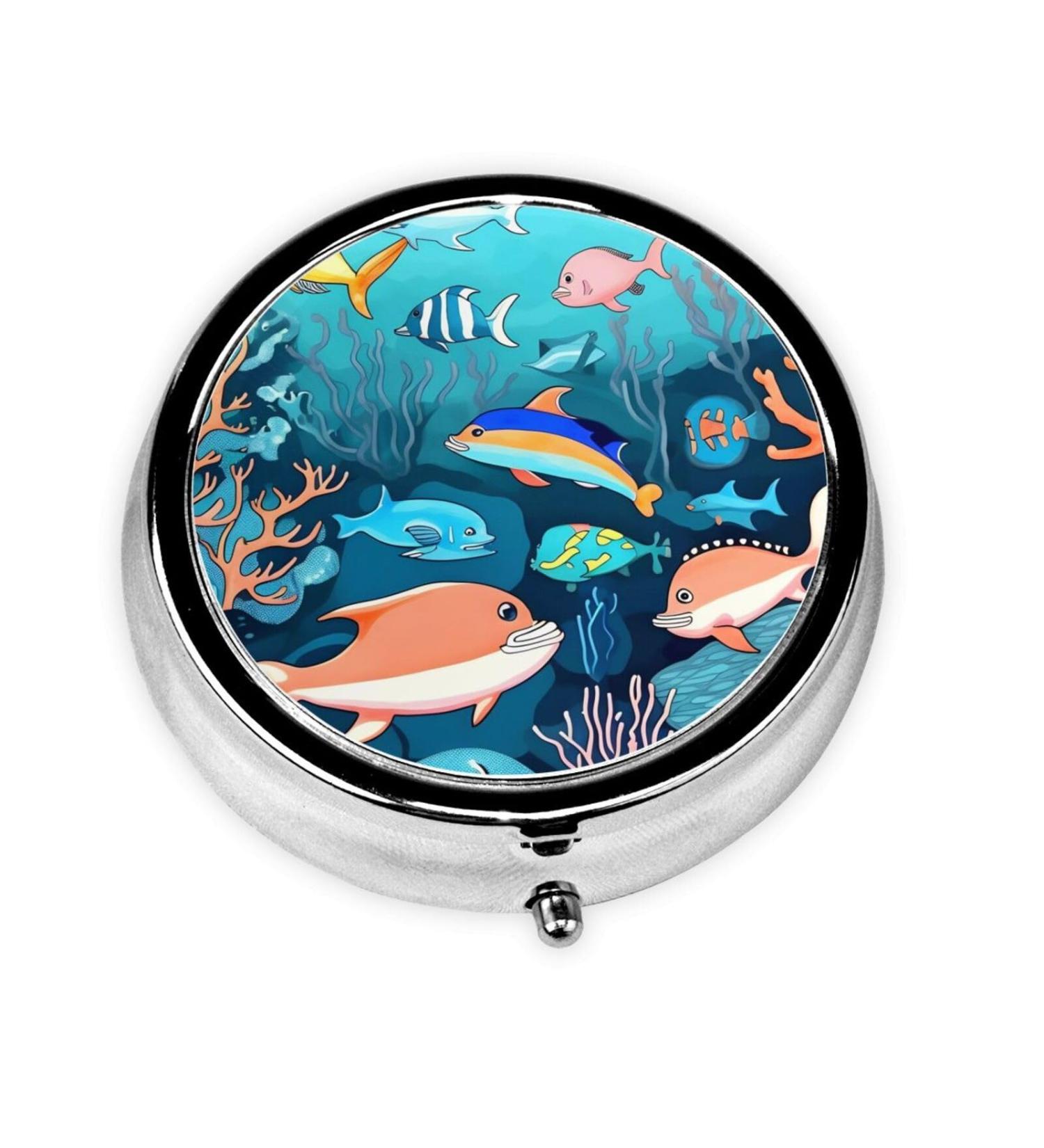 Shop Submarine Dolphins Round Pill Box - 3 Compartment Travel Organizer | Portable Pill Box for International Shipping - Buy Online on GoSupps.com