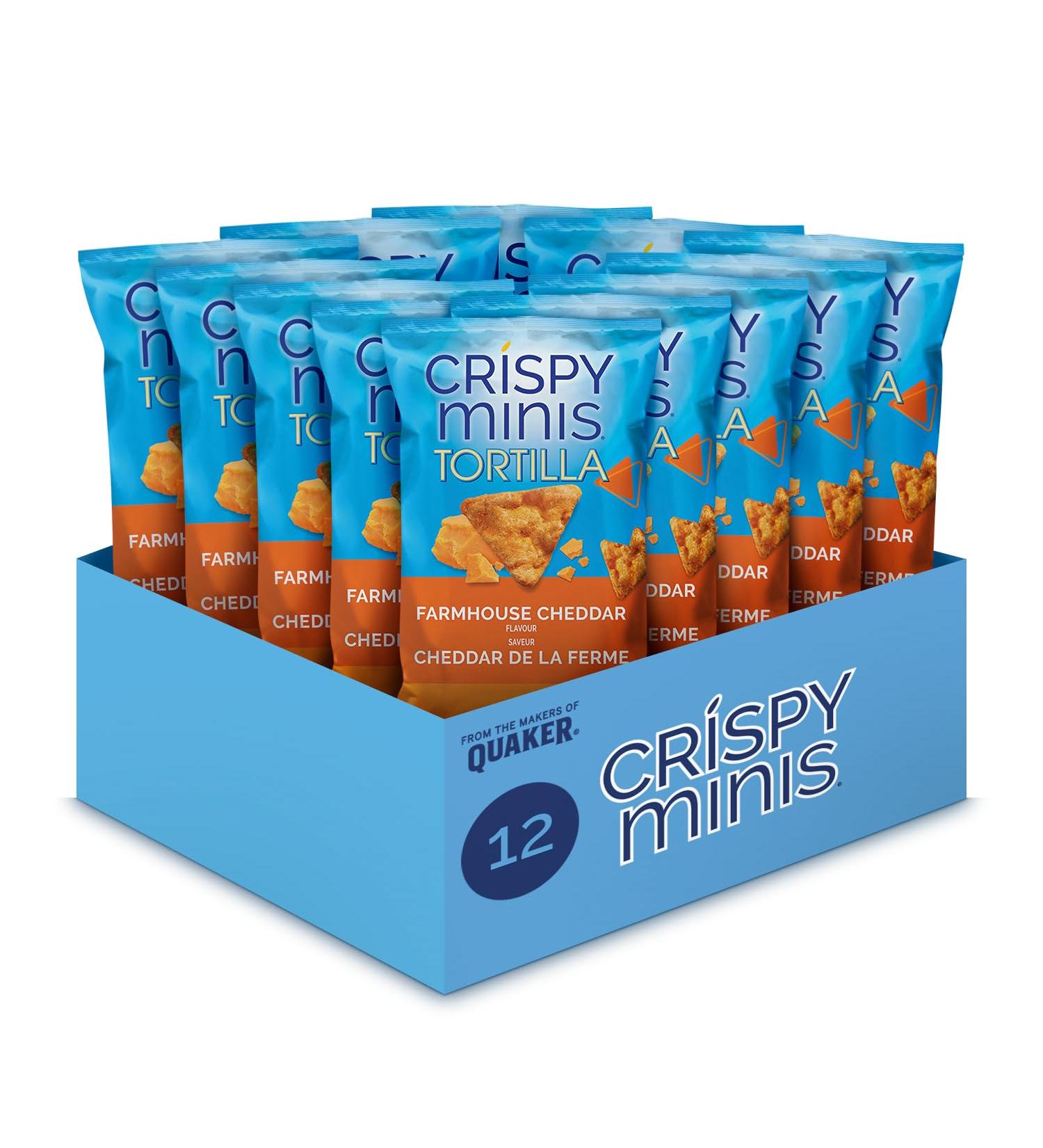 Crispy Minis Tortilla Farmhouse Cheddar Flavour Brown Rice Chips Multi-Pack 100 g (Pack of 12) Farmhouse Cheddar 8.33 g (Pack of 12) - Buy Online on GoSupps.com
