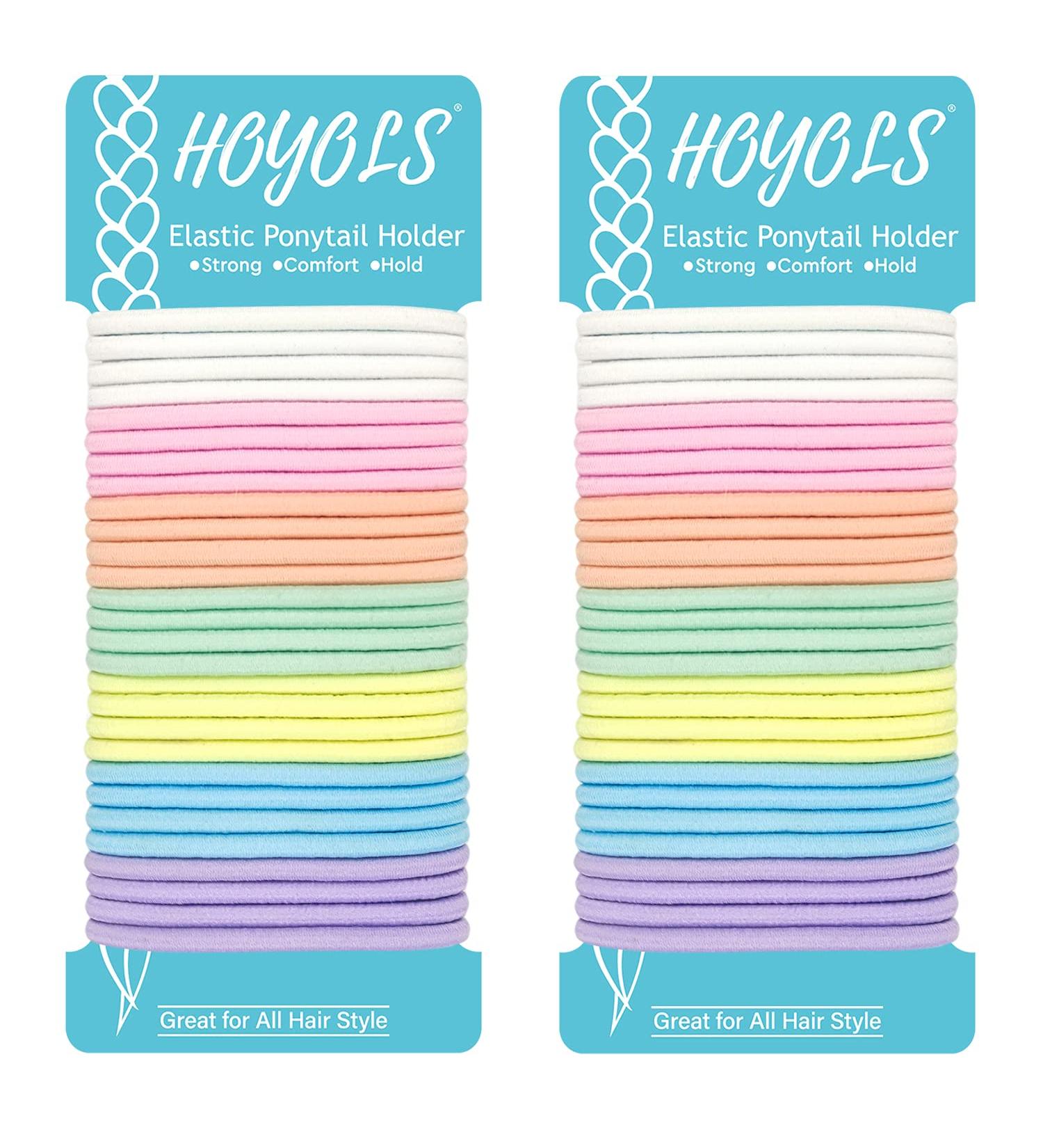 HOYOLS No Metal Hair Elastics Bands - 56 Assorted Baby Color Ponytail Holders for Girls & Women - No Snag Hair Ties - Hair Accessories in Pink Blue Yellow White - 4mm Thick - 7 Colors - Buy Online on GoSupps.com