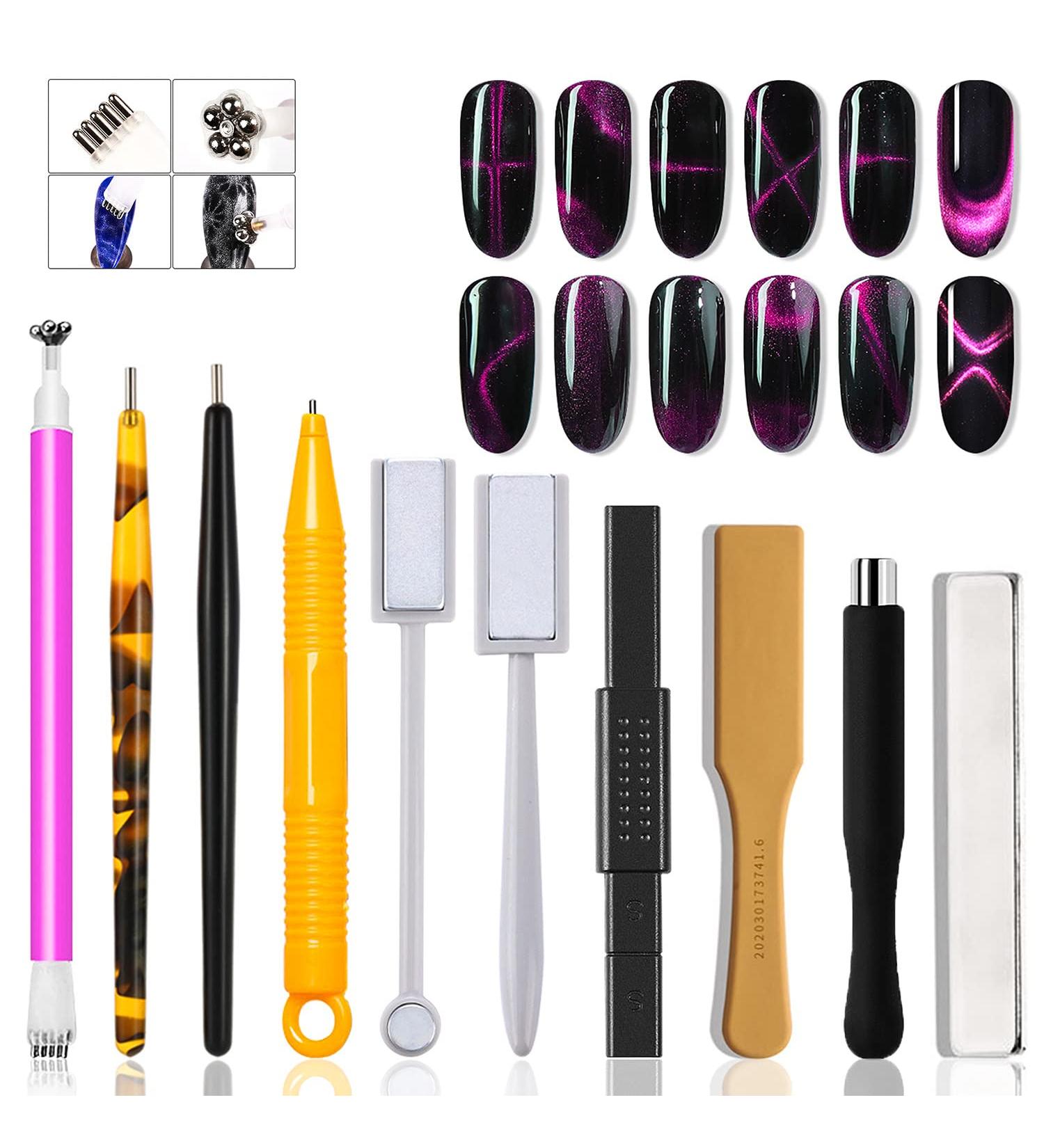 JERCLITY 10-Piece Cat Eye Nail Magnet Set for Cat Eye Gel Polish - Double-Head Flower Design Magnetic Pens for DIY Nail Art - Multi-Function Magnet Board Included - Buy Online on GoSupps.com