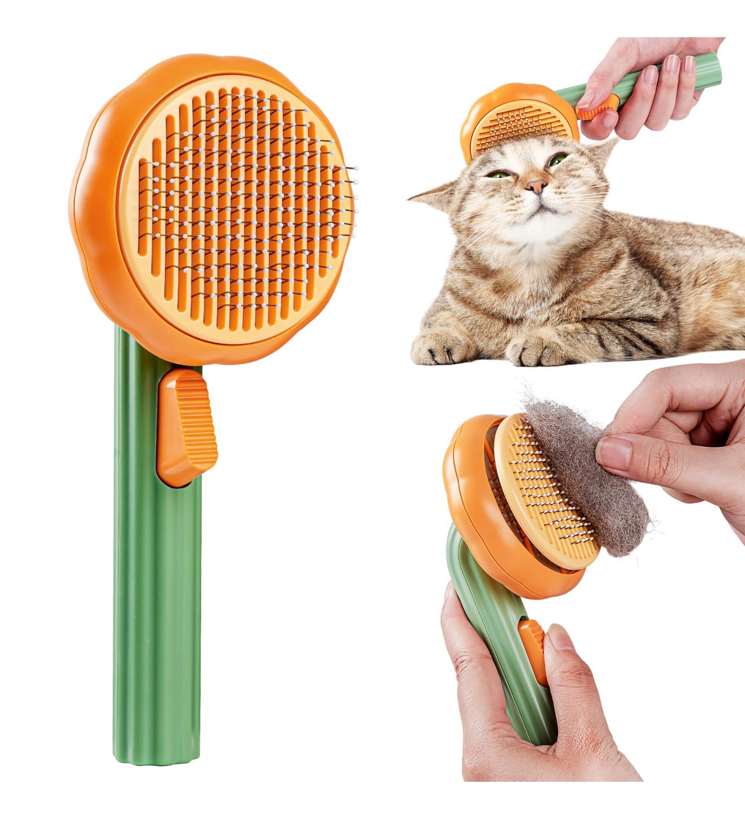 Self-Cleaning Pet Brush for Cats | Remove Loose Hair Easily | Long & Short-Haired | Unlocking Button - Green - Buy Online on GoSupps.com