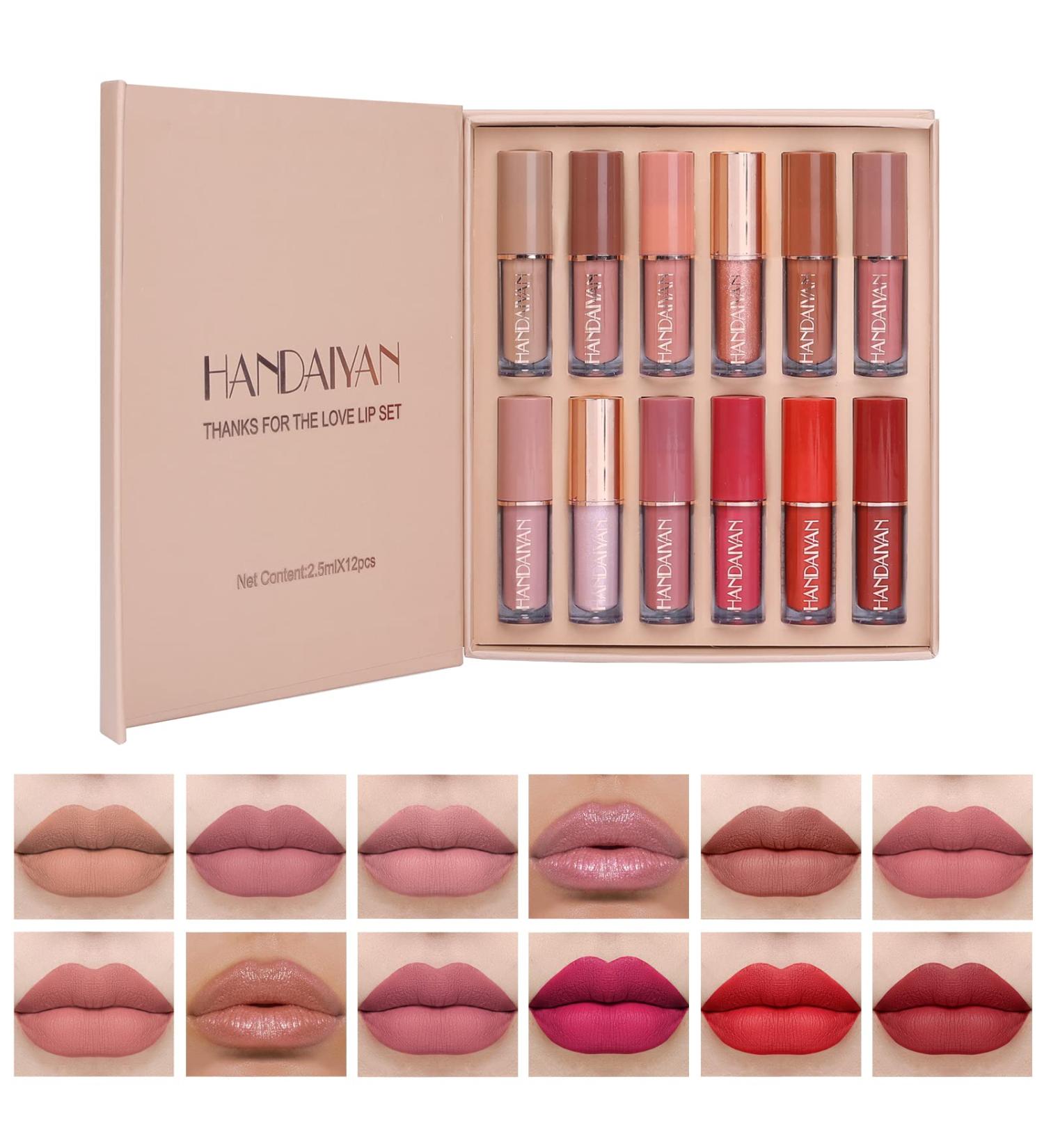 Zhiaek 12-Piece Matte Liquid Lipstick Set - Waterproof Long-Lasting Nude Gloss Gifts - Buy Online on GoSupps.com