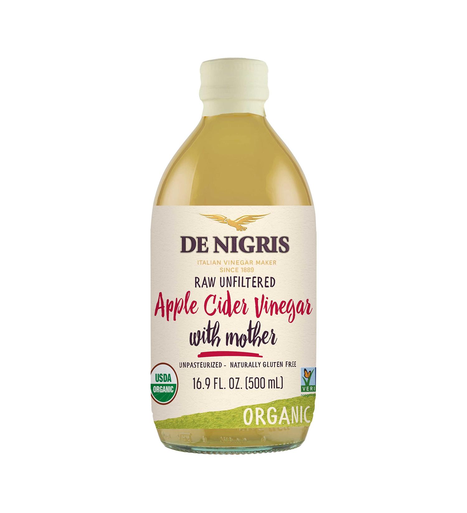 De Nigris Organic Apple Cider Vinegar 16.9 Oz (500ml) | Raw & Unfiltered with Mother | Source of Functional Elements for Metabolism Balance | Organic ACV - Buy Online on GoSupps.com