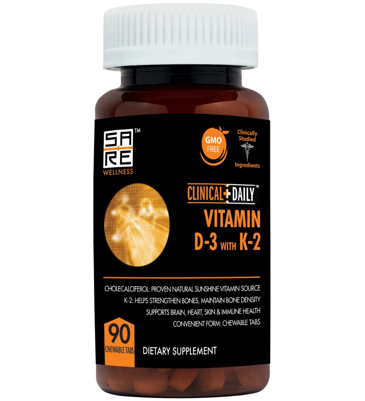 Vegan Clinical Daily Chewable Vitamin D3 K2 for Immune Support - 90 Vegetable Pills - Buy Online on GoSupps.com