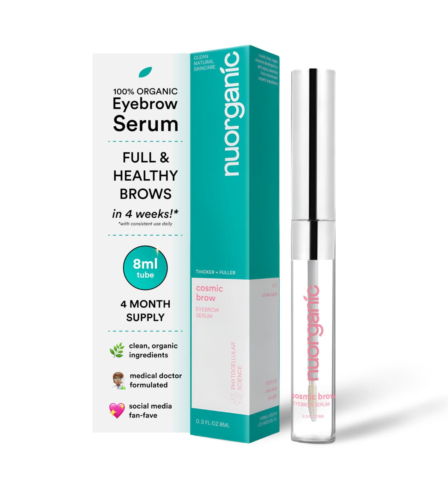 nuorganic 'Cosmic Brow' Eyebrow Serum for Growth | Natural Eye Brow Serum for Thicker Longer More Defined Brows | 4 Months Supply XL Size | Cruelty Free Made in USA - Buy Online on GoSupps.com
