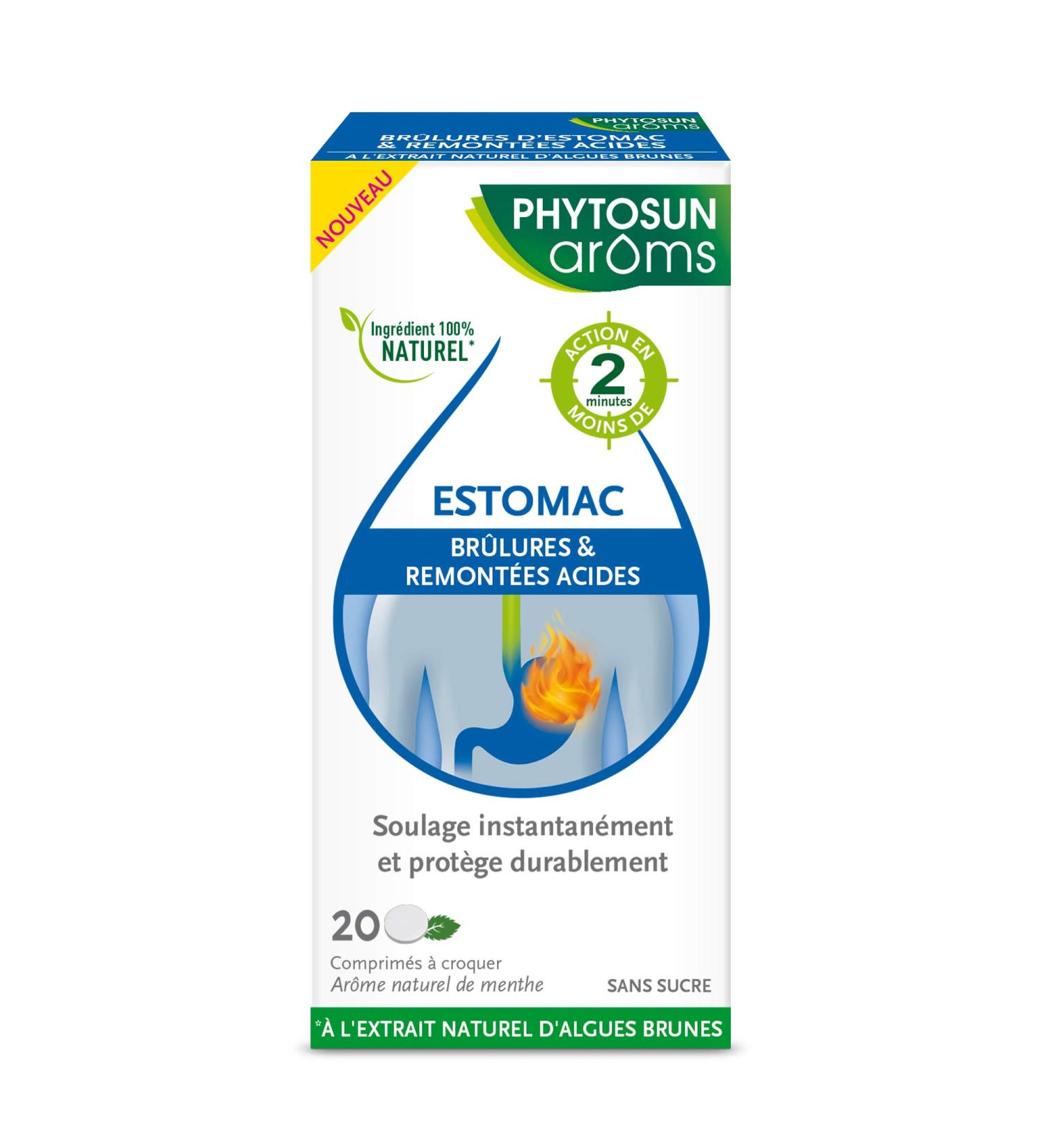 PHYTOSUN AROMS - Heartburn and Acid Reflux - Natural Mint Flavor - Sugar Free - 20 Chewable Tablets - Buy Online on GoSupps.com