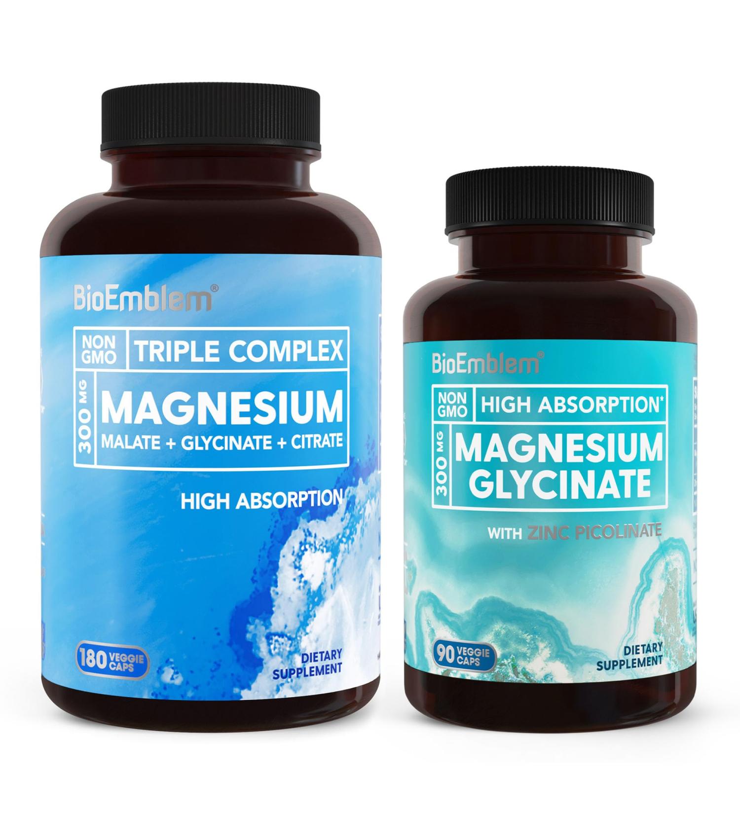 BioEmblem Triple Magnesium Complex and Magnesium glycinate with Zinc for Brain Health Enzyme Function and Muscles and Legs - Buy Online on GoSupps.com