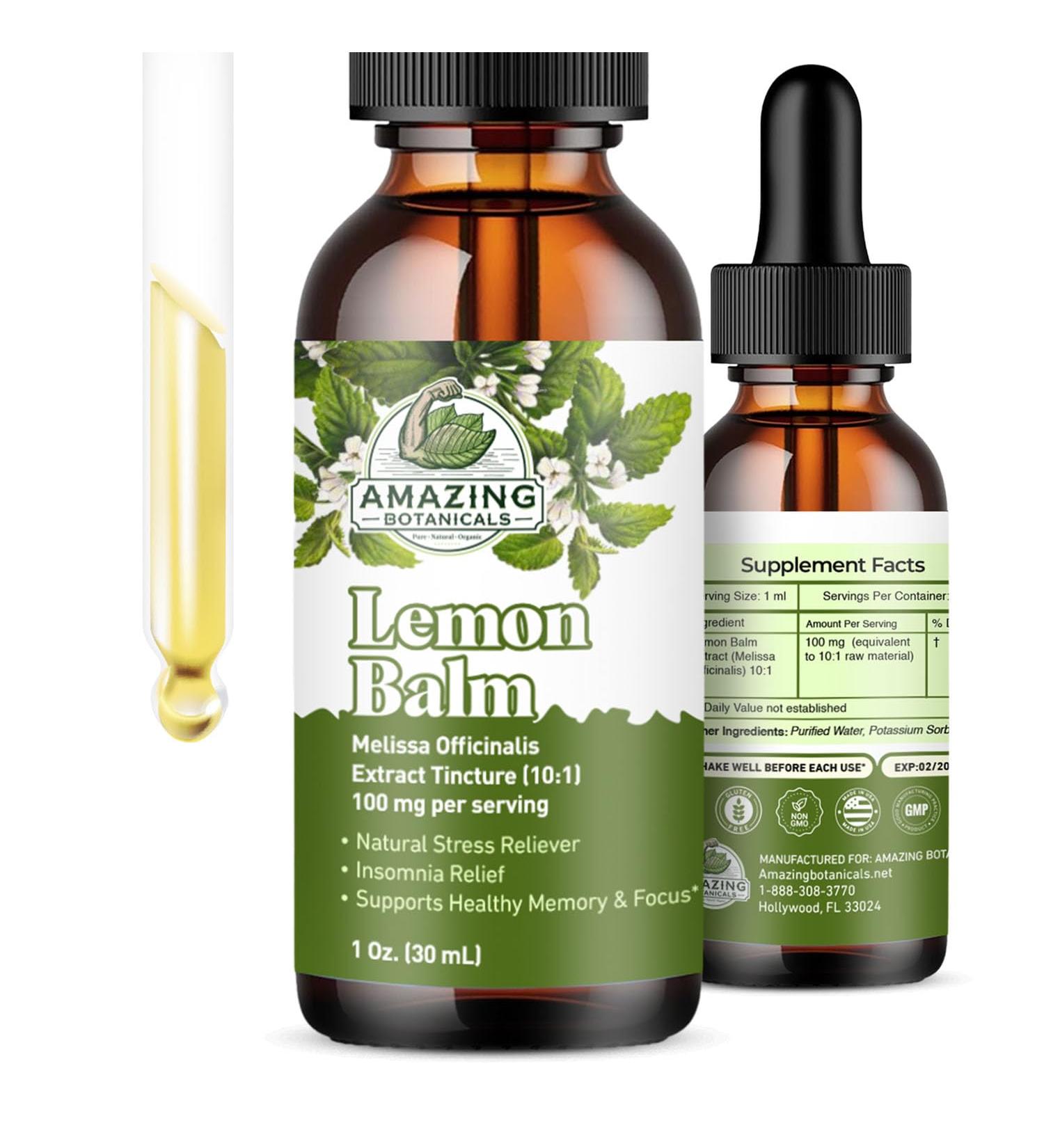 Lemon Balm Liquid Extract Tincture (Melissa officinalis) Alcohol-Free Drops Vegan, Non-GMO, Gluten-Free High Potency Herbal Supplement for Relaxation and Cognitive Support - 30ml / 1oz 1 Fl Oz (Pack of 1) - Buy Online on GoSupps.com