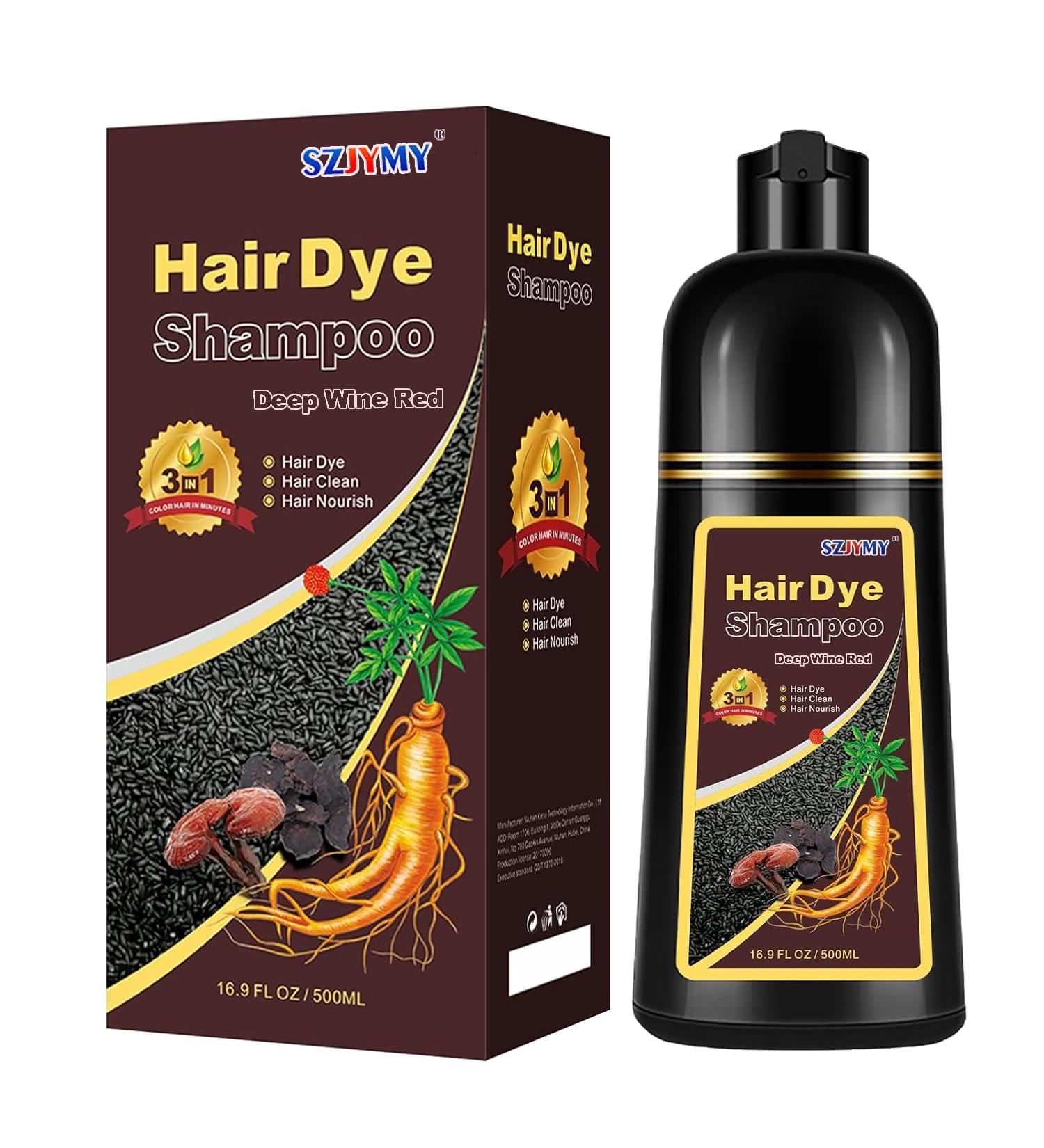Dark Wine Red Hair Dye Shampoo for Gray Hair | 3 in 1 Herbal Color | 100% Coverage for Men & Women | 500ml Instant Color - Buy Online on GoSupps.com