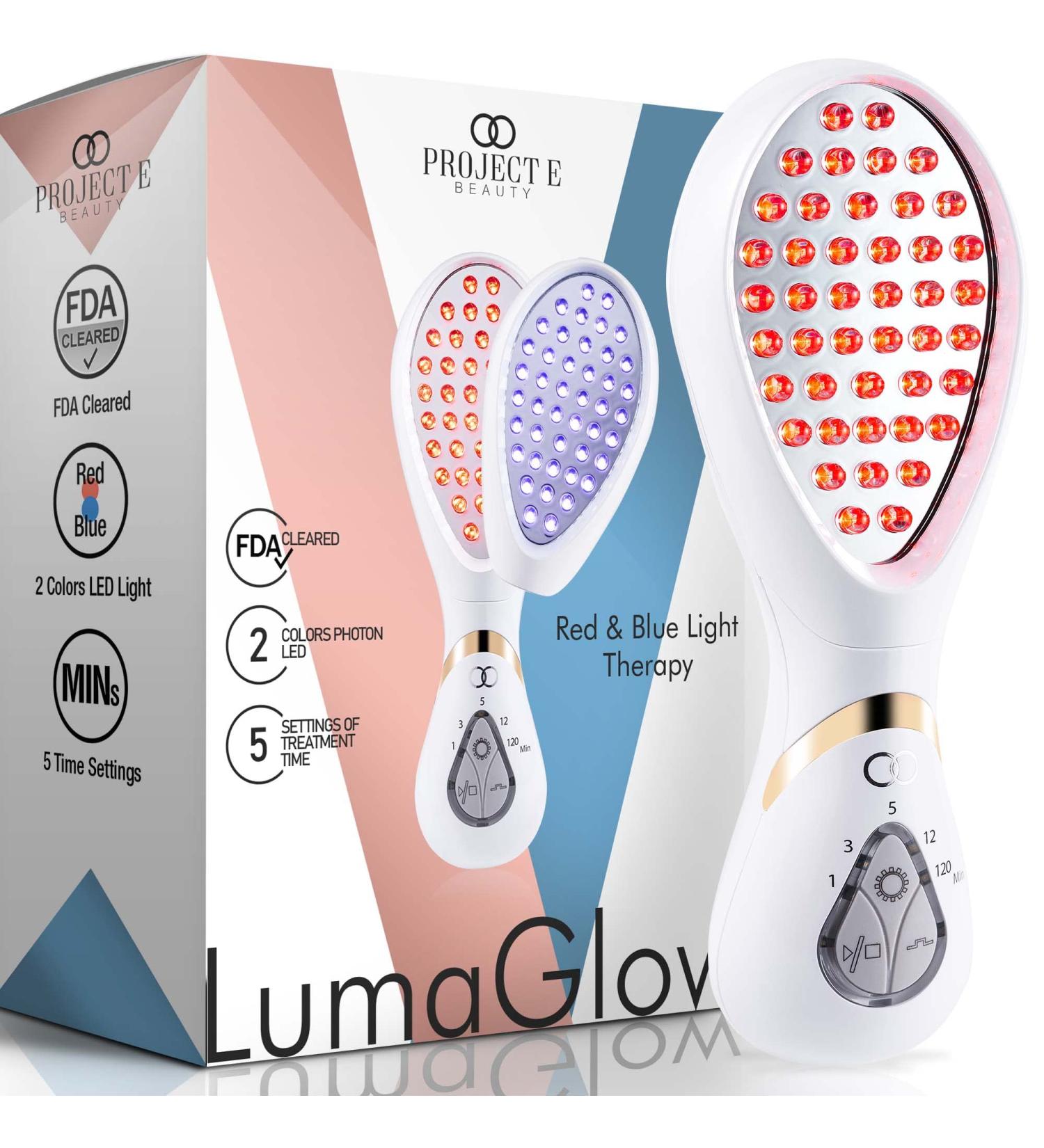 LumaGlow Red & Blue LED Light Therapy by Project E Beauty - FDA-Cleared Anti-Aging & Acne Treatment Device for Fine Lines, Wrinkles, Scars - Handheld 2-in-1 Red & Blue Light for Spa & Home Use - Buy Online on GoSupps.com
