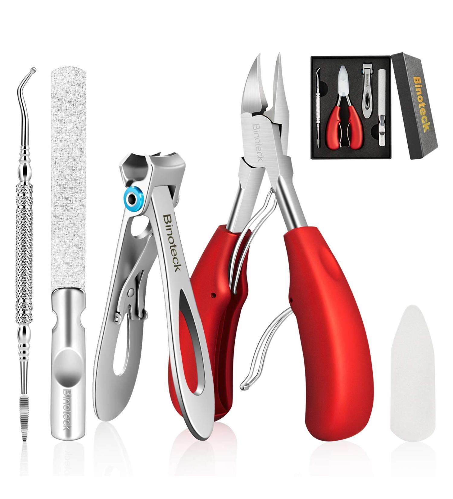 Professional Stainless Steel Nail Clippers for Thick Nails - Ideal for Ingrown Toenails, Men, Women, Seniors - Large Toenail and Fingernail Clippers Set (Red/Silver) - Buy Online on GoSupps.com