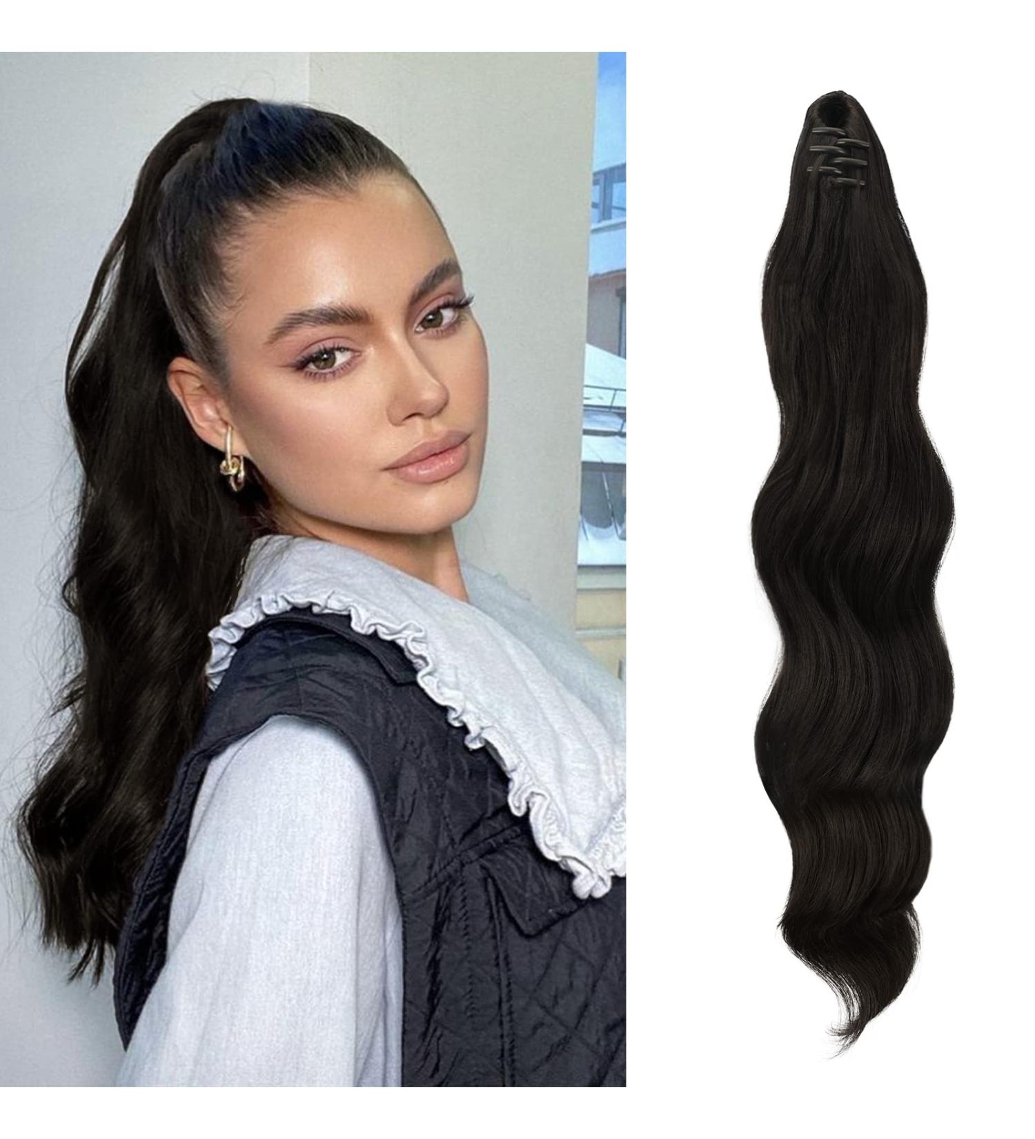 50 cm Fine Ponytail Extensions Clip - Darkest Brown Braid Hair Extensions for Women - Buy Online on GoSupps.com