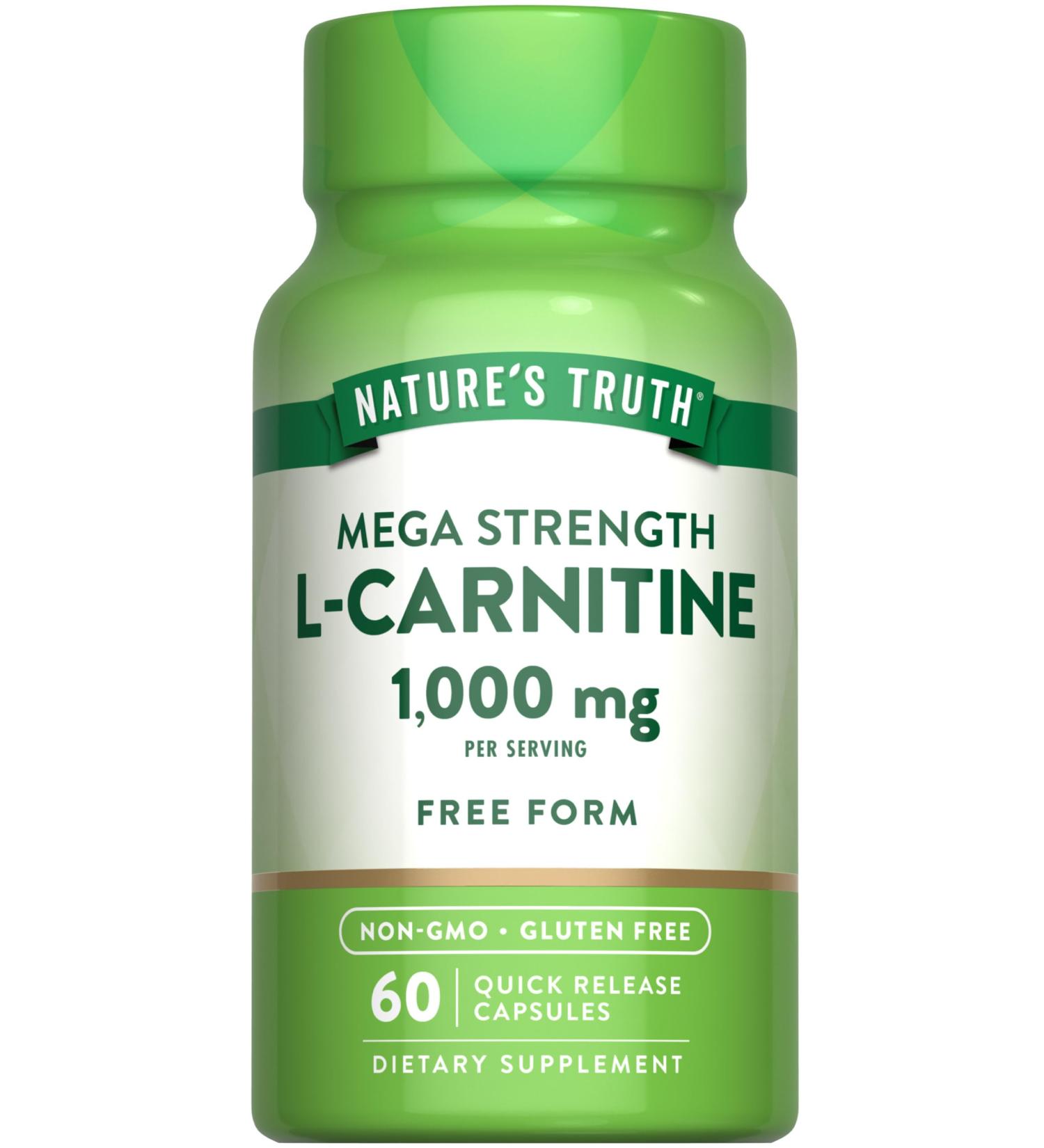 Nature's Truth L-Carnitine 1000mg | 60 Capsules | Mega Strength | Free Form | Non-GMO & Gluten Free Supplement - Buy Online on GoSupps.com