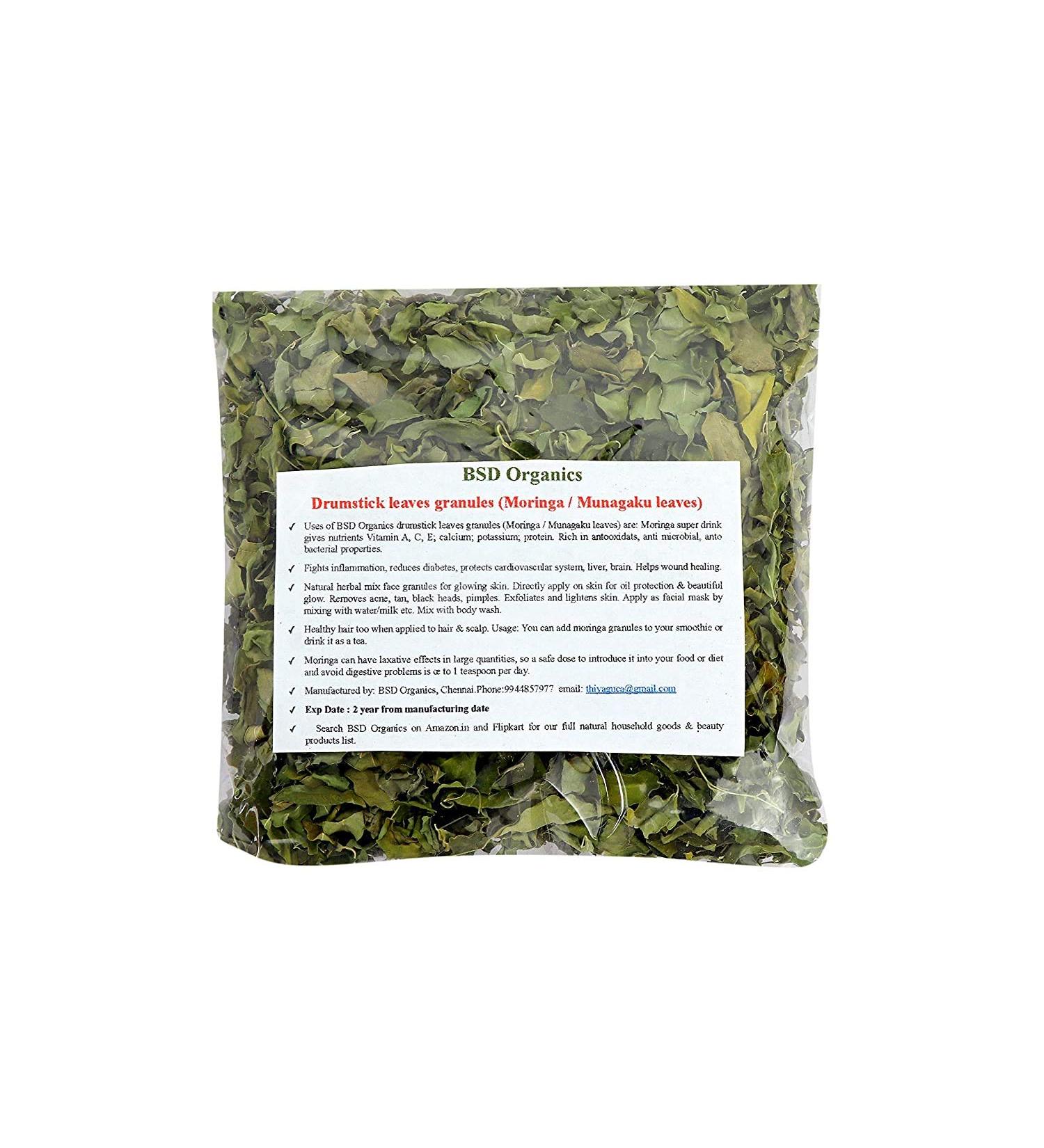 BSD Organics whole drumstick dried leaves/granules (Moringa/Munagaku leaves (100 Gram / 3.5 ounce)