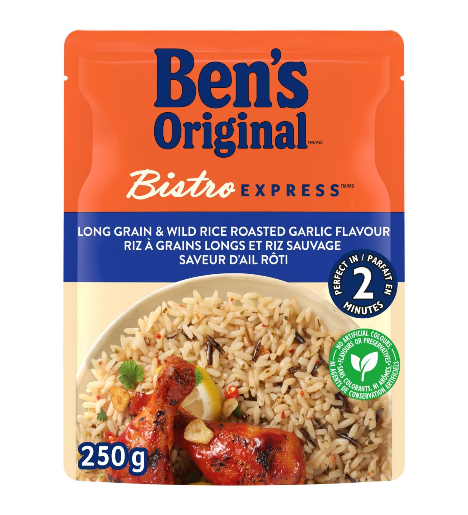 BEN'S ORIGINAL BISTRO EXPRESS Long Grain and Wild Rice Roasted Garlic Side Dish 250g Pouch Long Grain & Wild Rice Roasted Garlic Flavour 1 - Buy Online on GoSupps.com