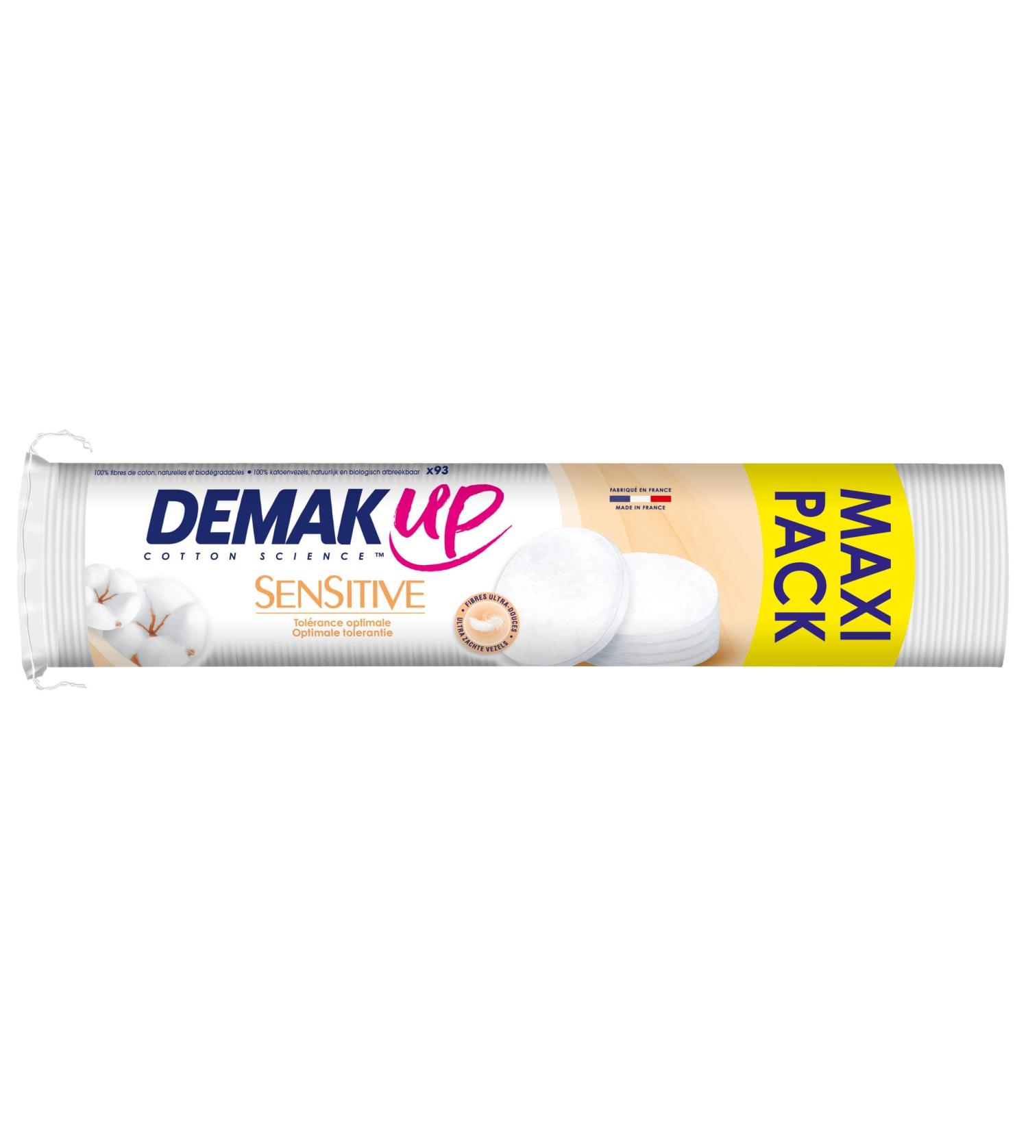 DemakUp Sensitive Cotton Pads for Face & Eyes - 100% Natural Cotton 93 Pieces - Gentle & Eco-Friendly Makeup Removal - Buy Online on GoSupps.com