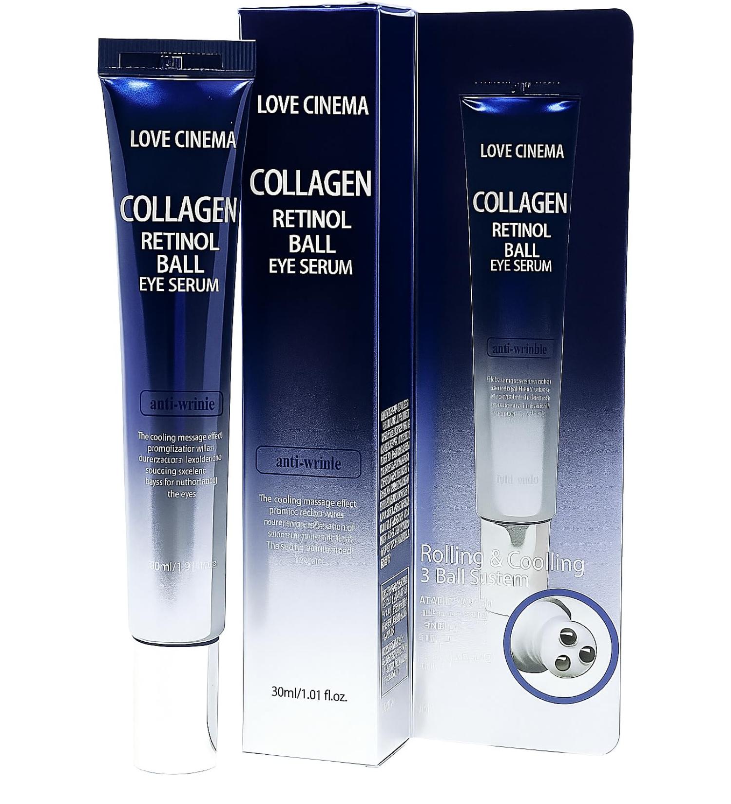 LOVE CINEMA Collagen Retinol Eye Serum Korean Skincare for Dark Circles Puffiness & Wrinkles Anti-Aging Under Eye Treatment 30ml / 1.01 fl.oz. Made in Korea Collagen Retinol 1.01 Fl Oz (Pack of 1) - Buy Online on GoSupps.com