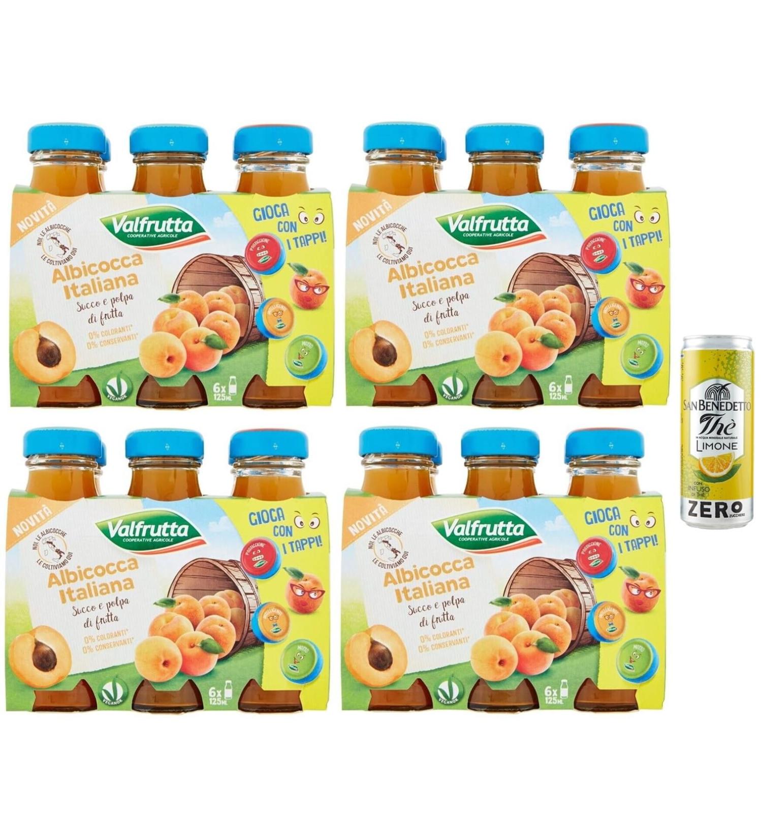Valfrutta Succhi di Frutta Albicocca Lot de 24 jus de fruits avec abricots italiens boisson sans alcool 125 ml + 1 bo te de th glac San Benedetto au citron sans sucre 330 ml - Buy Online on GoSupps.com
