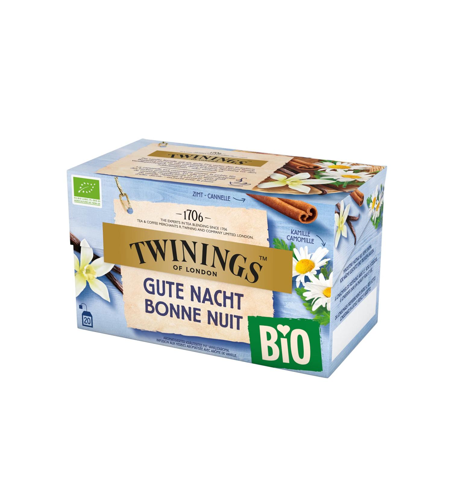Twinings Organic Good Night Herbal Tea - Soothing Chamomile Cinnamon & Vanilla Blend | 20 Tea Bags (34g) - Shop Internationally - Buy Online on GoSupps.com