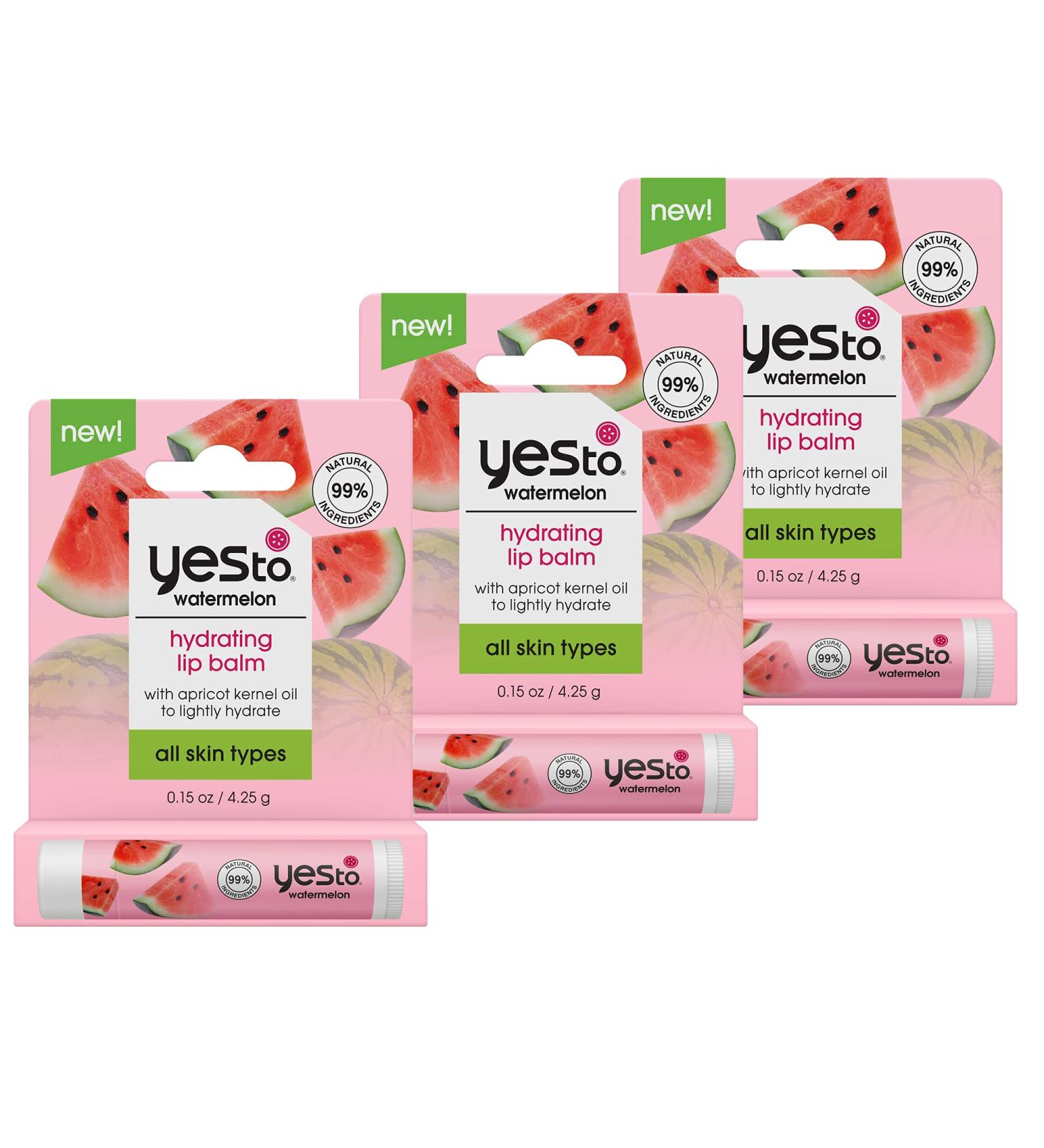 Yes To Watermelon Hydrating Lip Balm - 3-Pack | Non-Sticky Moisture Lock Natural & Cruelty-Free | Restores Dry Cracked Lips | 0.15 Oz Each - Buy Online on GoSupps.com