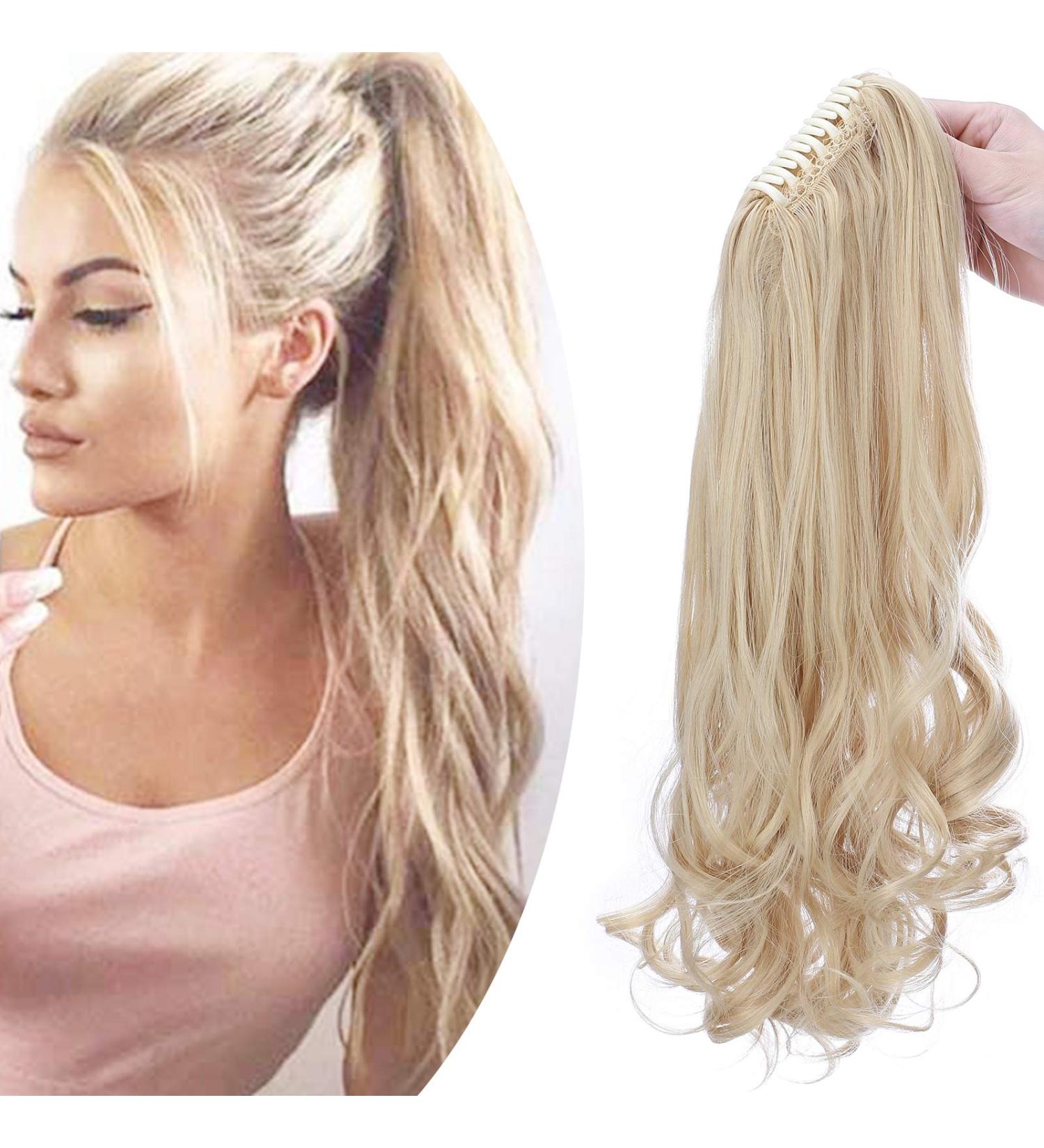 Ponytail Extension Braid with Bracket | Heat Resistant Hair Extension | 18 Golden Mix Bleach Blonde (45cm) - Natural Look & Smooth/Wavy Styles - Buy Online on GoSupps.com