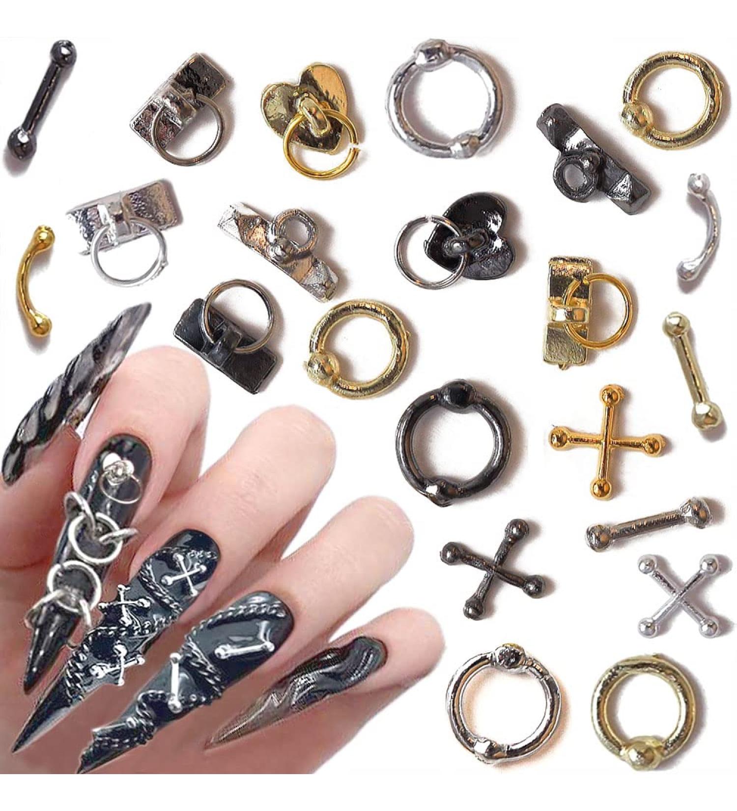 Dornail Pack of 30 Punk Nail Charms Alloy Nail Charms Pendant 3D Cross Nail Pendant Metal Hanging Rings Bar Gothic Nail Jewellery Nail Art Accessories Nail Set Nail Art Decoration - Buy Online on GoSupps.com