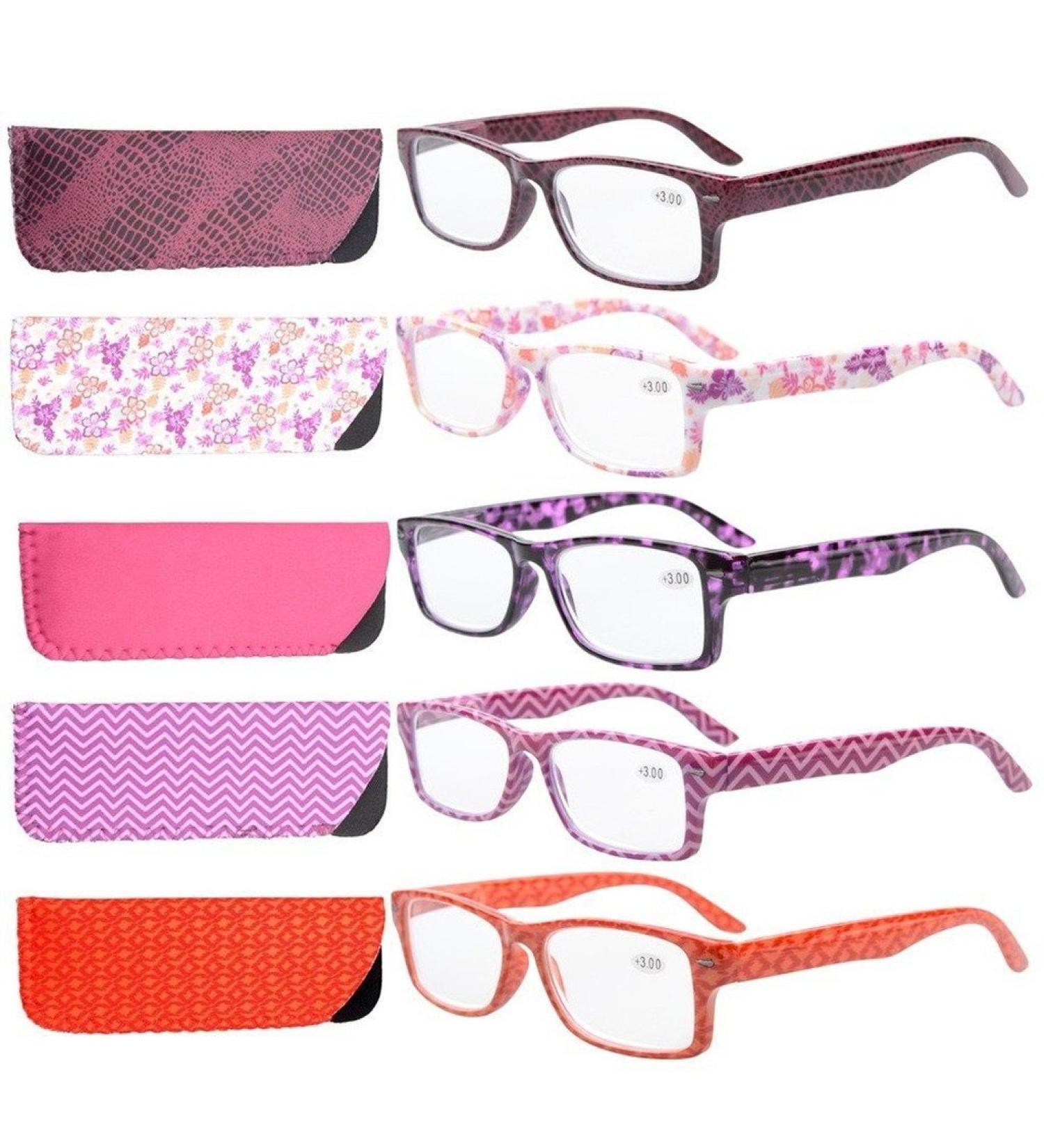 Eyekepper 5-Piece Spring Hinges Patterned Rectangular Reading Glasses | Computer Readers for Women +2.25 - International Shipping Available - Buy Online on GoSupps.com
