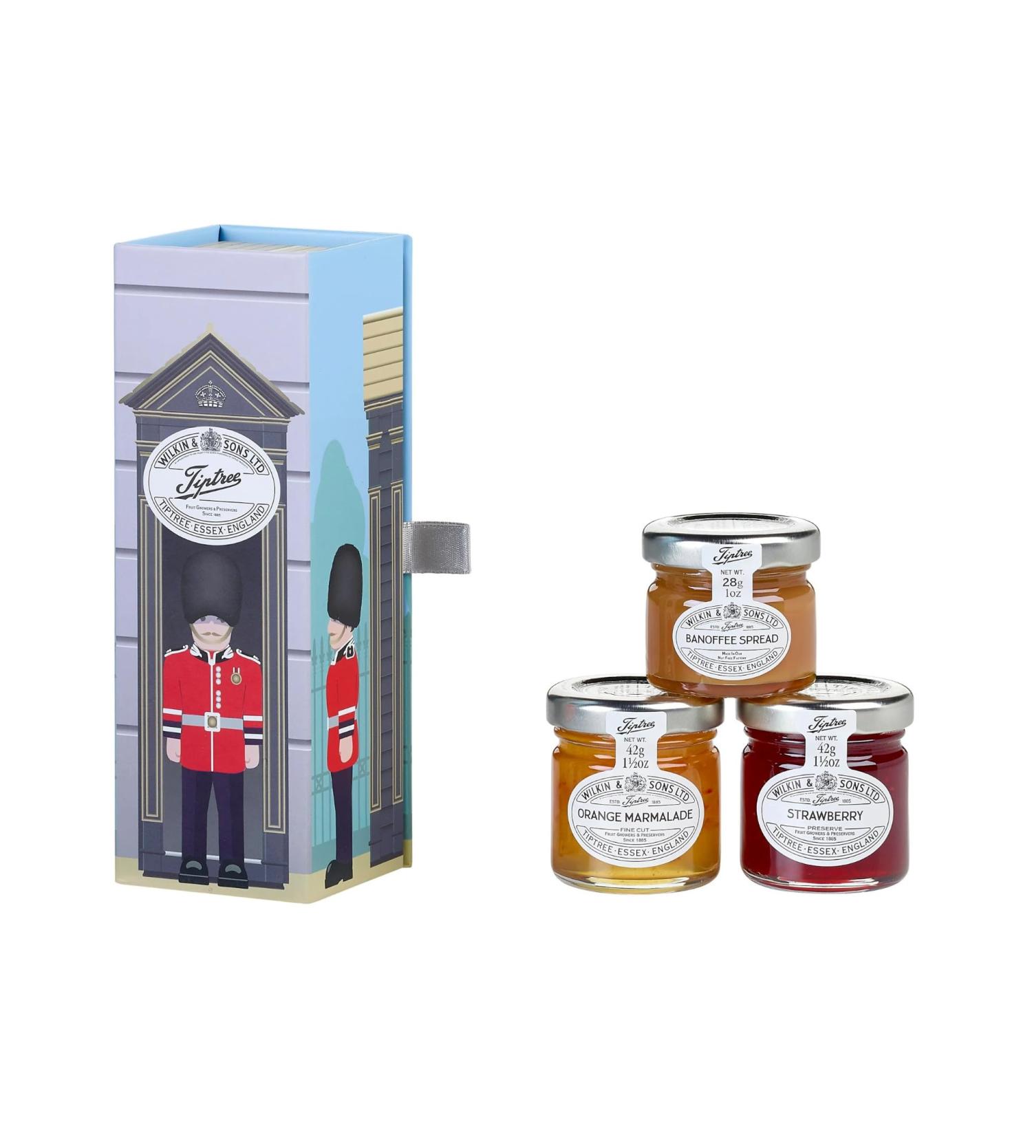 Tiptree Guard Box Trio | 1x28g Banoffee Spread | 1x42g Strawberry Preserve | 1x42g Orange Marmalade. - Buy Online on GoSupps.com
