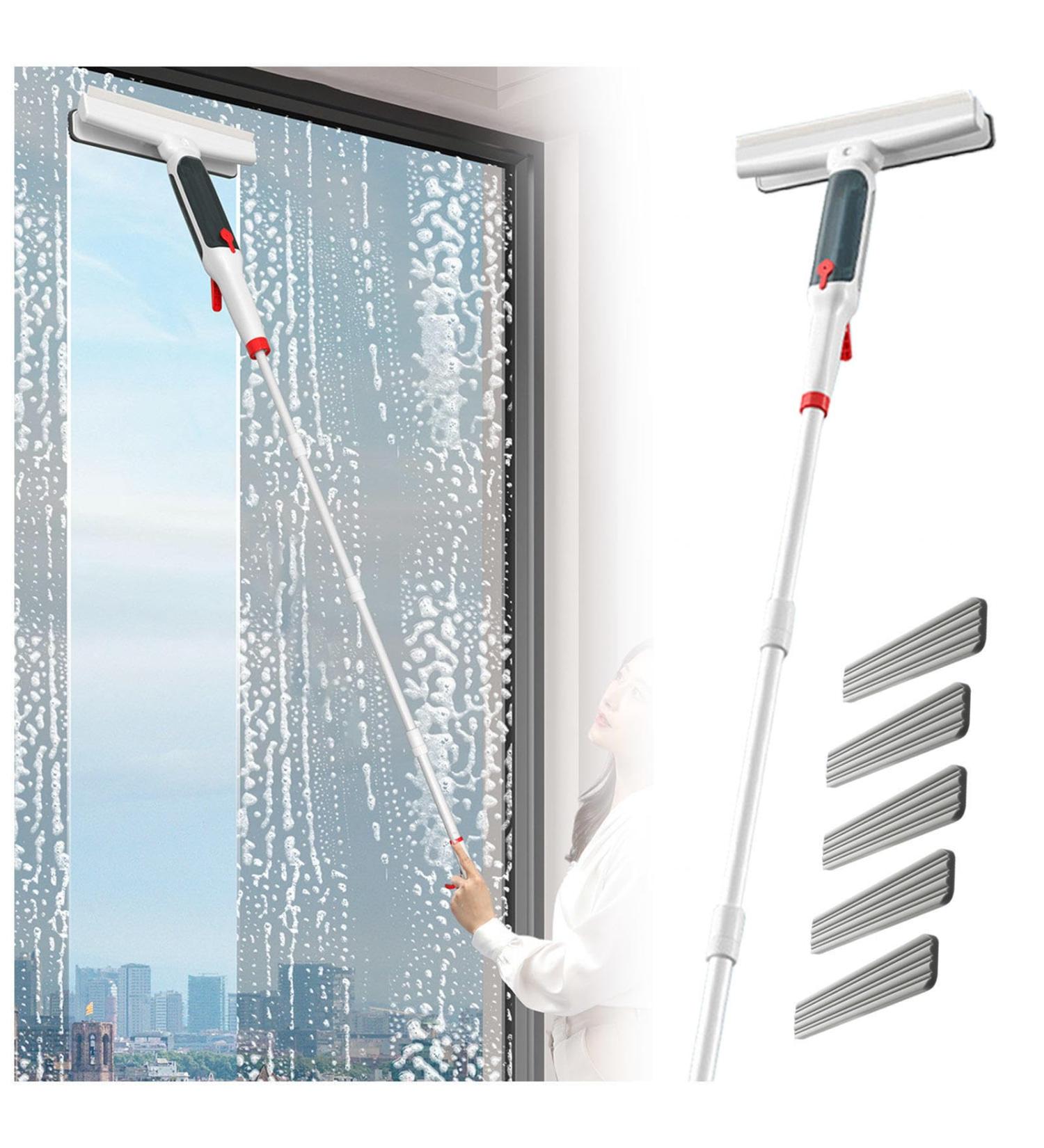 RRRYYYZZ 75'' Spray Window Cleaning Squeegee Kit with 4-Section Extension Pole 4 in 1 Shower Squeegee for Glass Doors Window Washer Squeegee Kit with Sewage Collector and 5 Pads - Buy Online on GoSupps.com