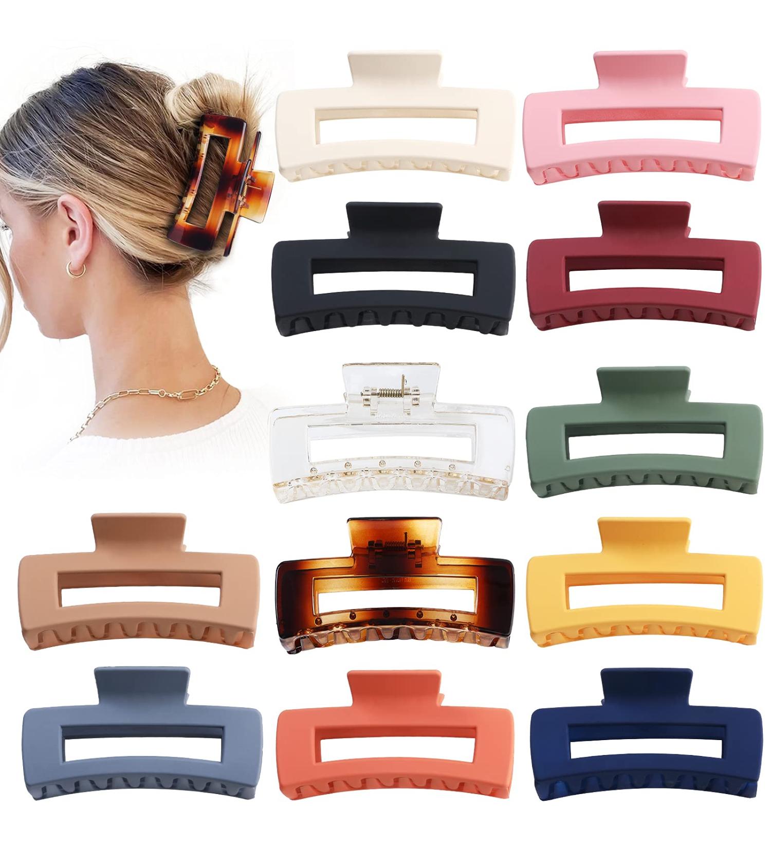 Sisiaipu 4.1 Inch Large Hair Claw Clips 12 Pcs for Thick Hair - Matte Square Hair Clips for Women and Girls - Buy Online on GoSupps.com