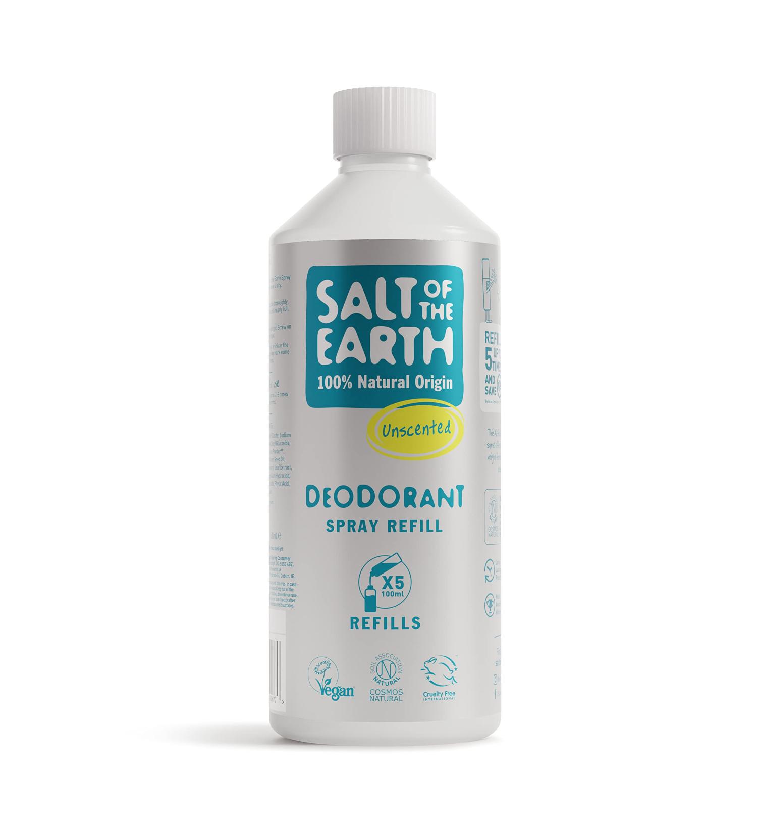 Salt of the Earth - Natural Deodorant Spray Refill - Certified Natural Vegan Long Lasting Protection Leaping Bunny Approved Made in the UK - 500ml (Uncented 500ml) Uncented 500 ml (Pack of 1) - Buy Online on GoSupps.com