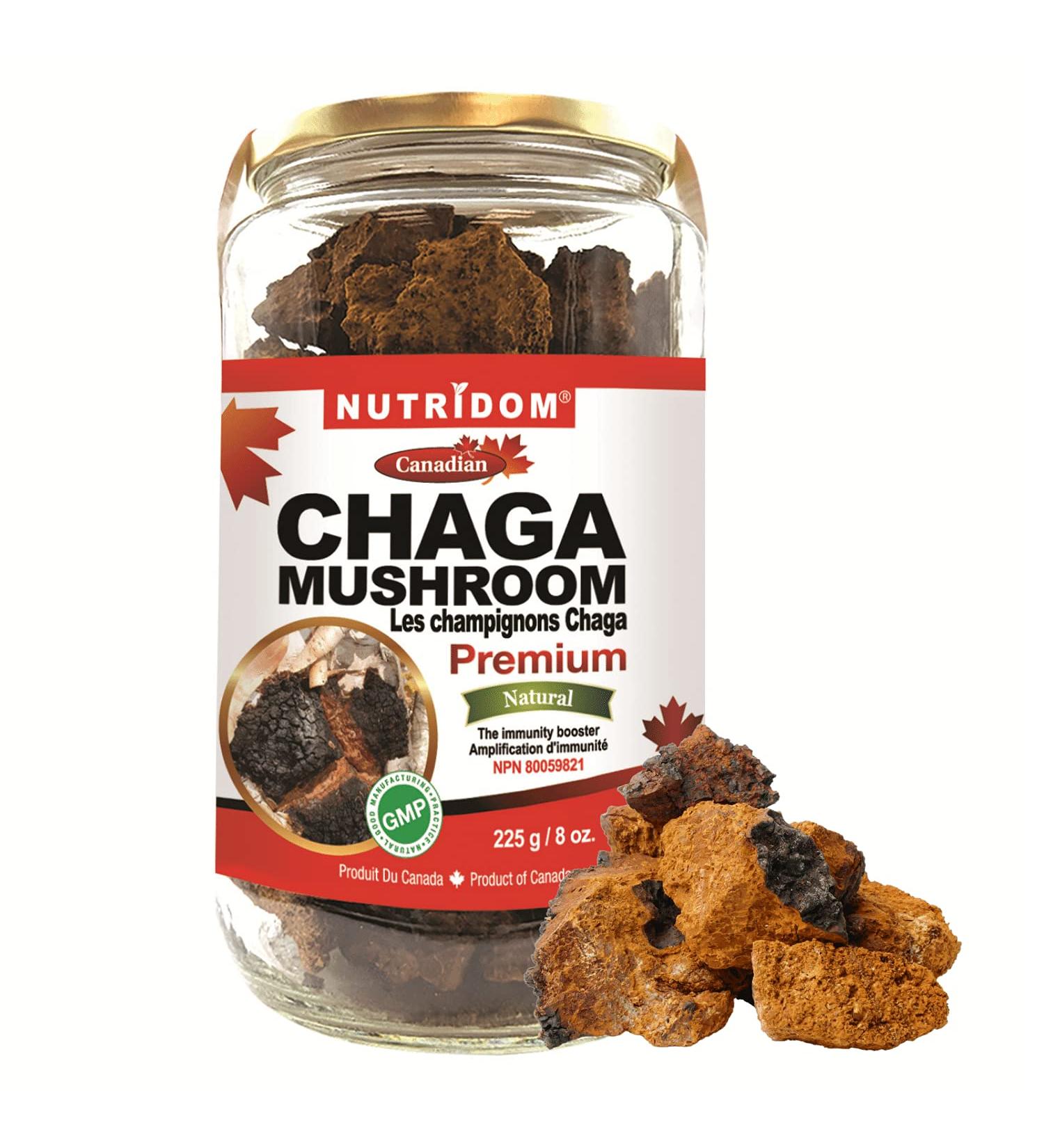 Nutridom Canadian Chaga Mushroom Chunks 225g Wild-Harvested Organically-grown Hand-picked Natural Non-GMO - Buy Online on GoSupps.com