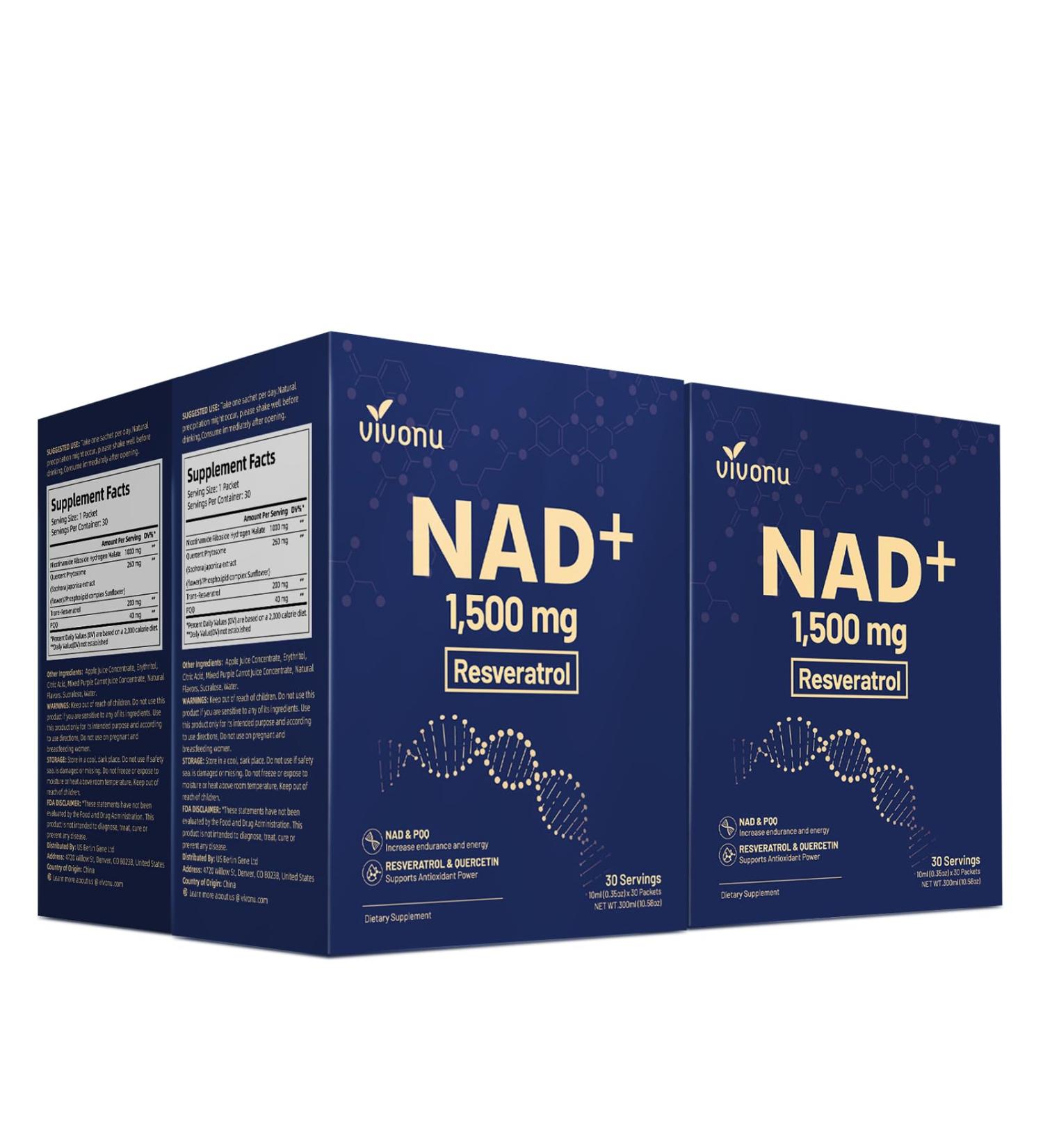 Nad Liquid Supplement 1500mg Extra Strength NAD+ whit Nicotinamide Riboside Hydrogen Malate Quercent Phytosome Resveratrol PQQ Anti-Aging Energy Focus for Men & Women 120 Pack Berry Flavor - Buy Online on GoSupps.com