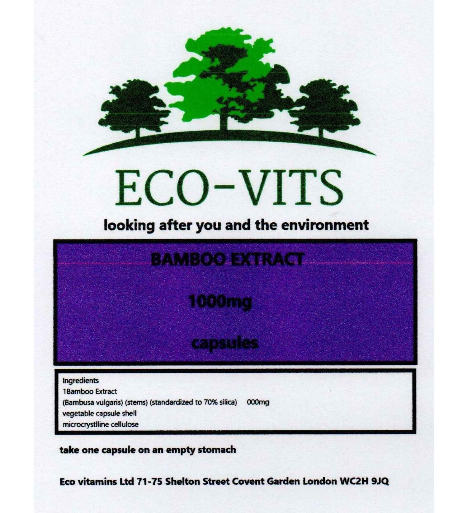 Eco-Vits ECO-VITS Bamboo Extract (silica) (1000 MG) 120 capsules Biodegradable packaging Sealed pouch