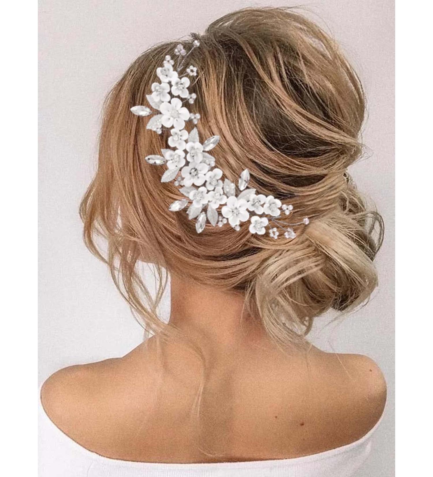 Unicra Silver Flower Wedding Hair Vine with Pearls and Rhinestones - Bridal Hair Piece for Women and Girls - Buy Online on GoSupps.com