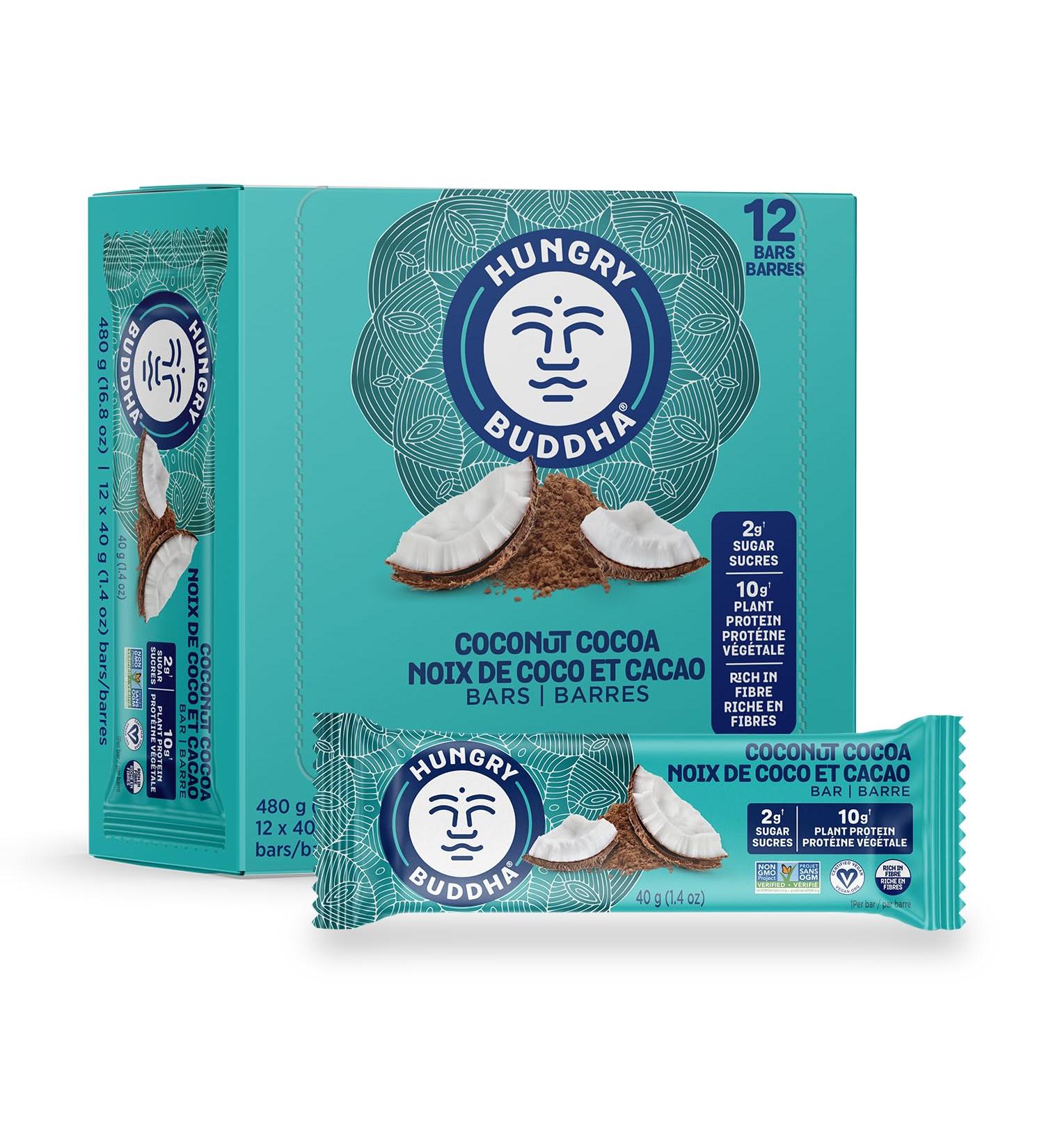 Hungry Buddha Bars - Plant Based Protein Bars - Vegan Nutrition Bars - Low Sugar Healthy Snacks - Gluten Free Snack Bars - Peanut Free - Protein Bar - Keto Bar - 12 Count Coconut Cocoa  - Buy Online on GoSupps.com
