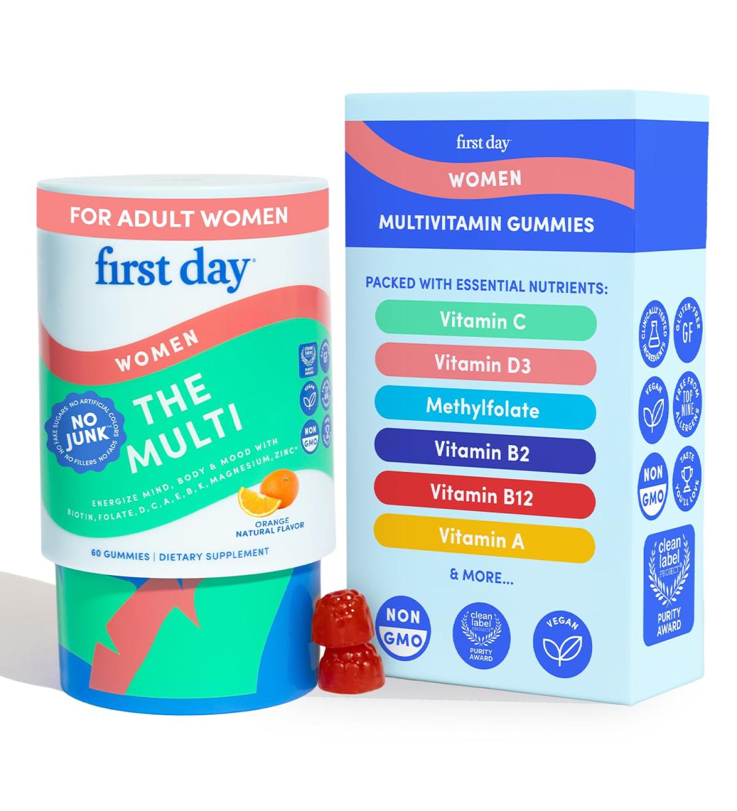FIRST DAY Multivitamin for Women - Daily Womens Multivitamin Gummies - Vitamin A C D E B12 Magnesium Zinc Biotin Vegan Gluten Free Womens Vitamins - Hair Growth Skin Energy 30 Day Supply 60 Count (Pack of 1) Womens - Buy Online on GoSupps.com