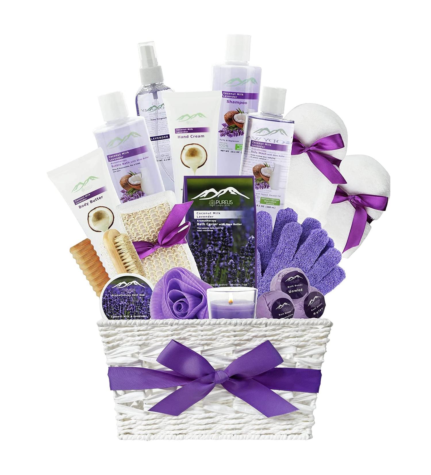 Lavender Spa Gift Basket for Women - Bath & Beauty Set with Bubble Bath, Body Lotion - Great Gift Idea - Buy Online on GoSupps.com