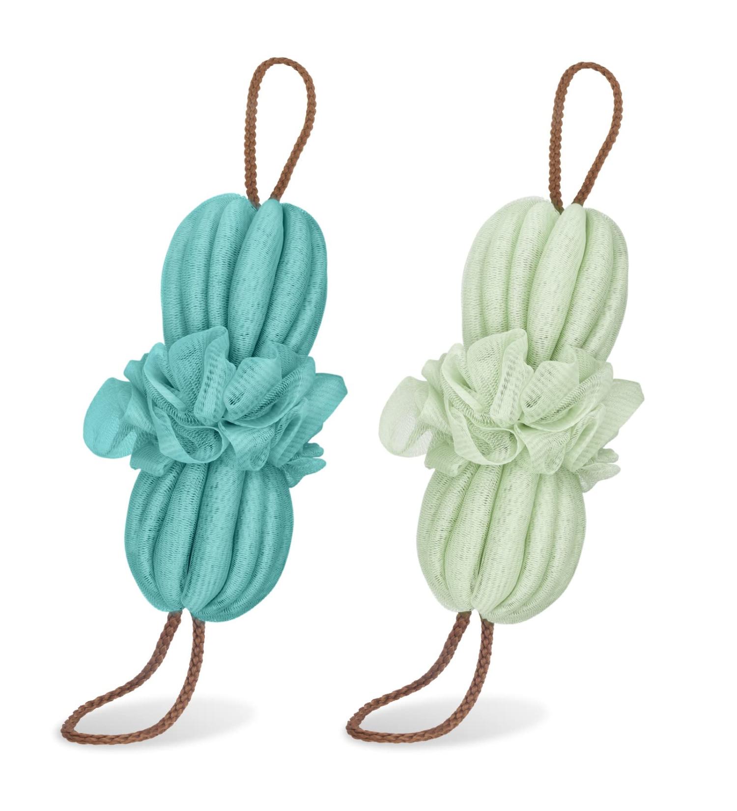 Songaa Bath Shower Loofah Sponge - 2 Pack Exfoliating Back Scrubber with Rope Handles for Women and Men - Long Stretch Body Scrub Loofah (Blue & Green) - Buy Online on GoSupps.com