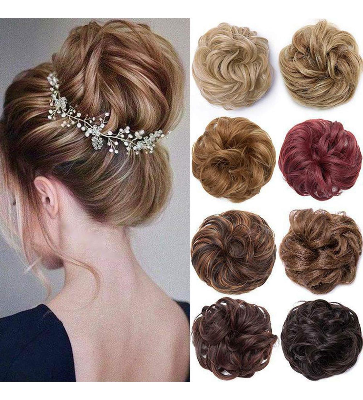 Real Fashion Hair Bun Extensions Messy Curly Hair Scrunchies Hairpieces Donut Updo Chignon Hair Piece for Women Girls Light Auburn to 26# Blonde - Buy Online on GoSupps.com
