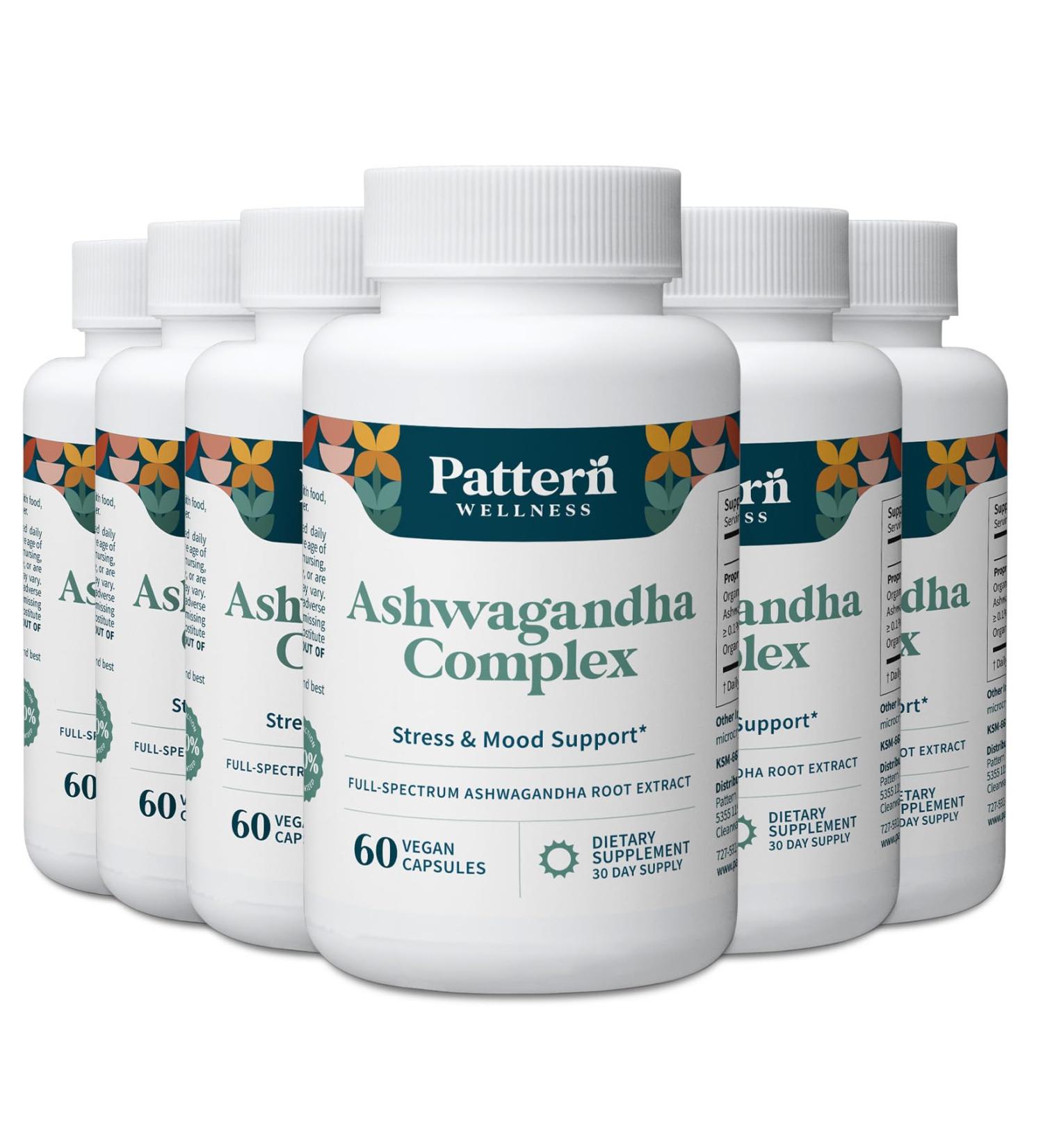 Pattern Wellness Ashwagandha Complex for Men & Women Organic KSM-66 & Black Pepper Extract Supports Stress Response & Energy Balance Non-GMO 360 Vegan Capsules - Buy Online on GoSupps.com